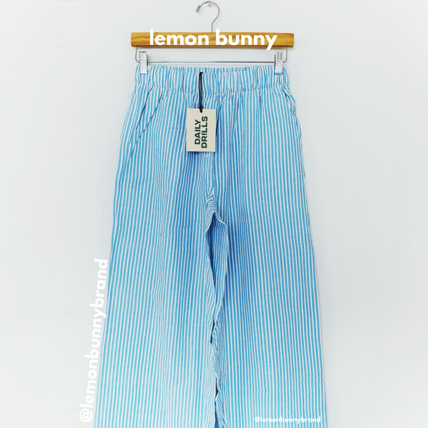 *lemon bunny Curated Bundle: Daily Drills Seersucker Boxy Button Down Shirt & Resort Pants in Teal/White Stripe, Size XS/S