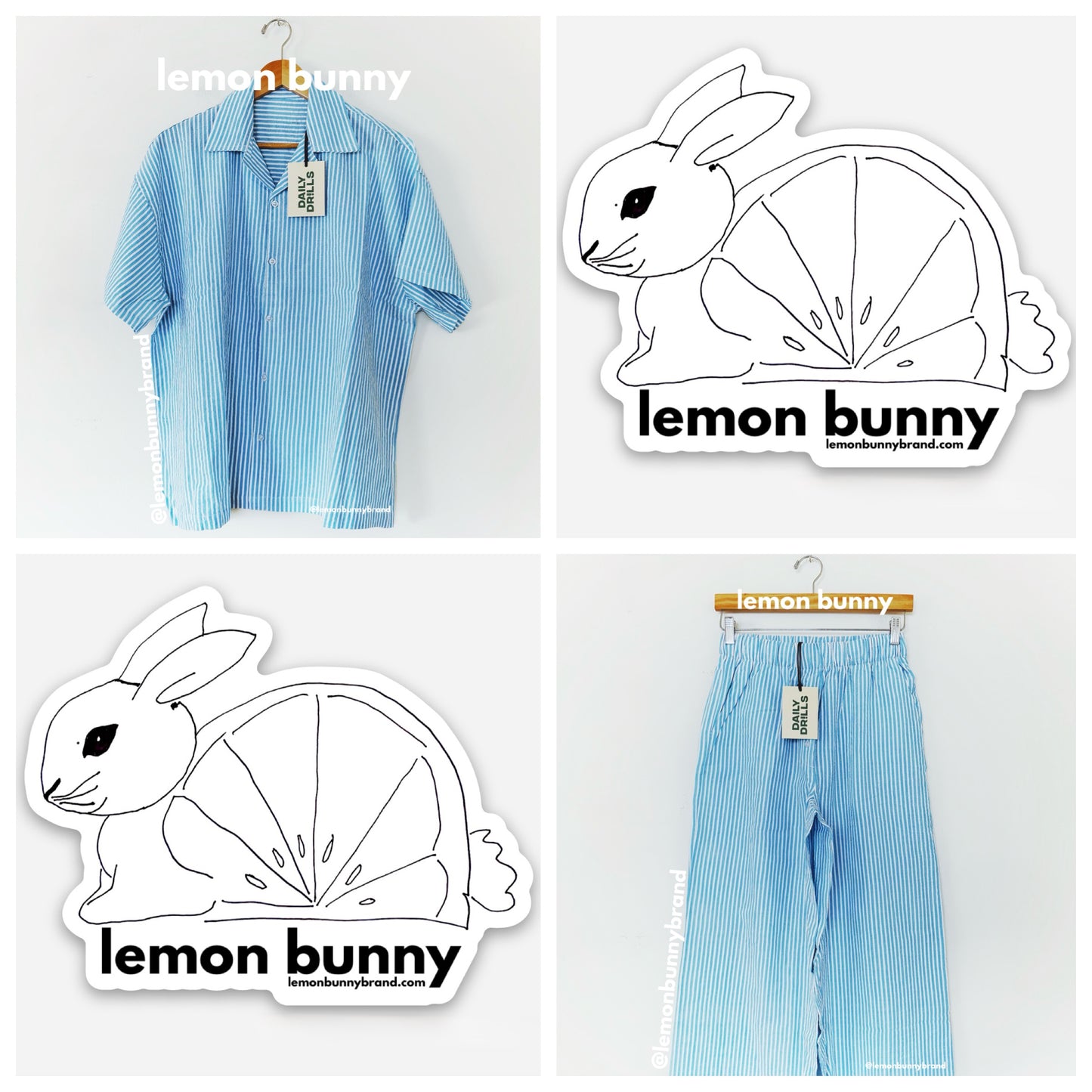 *lemon bunny Curated Bundle: Daily Drills Seersucker Boxy Button Down Shirt & Resort Pants in Teal/White Stripe, Size XS/S