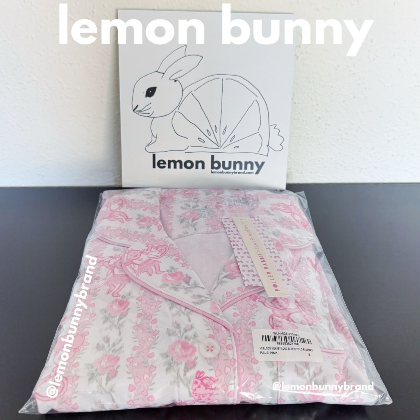 Roller Rabbit x LoveShackFancy Heirloom Monkey Long Sleeve Polo Pajamas in Pale Pink, Size S