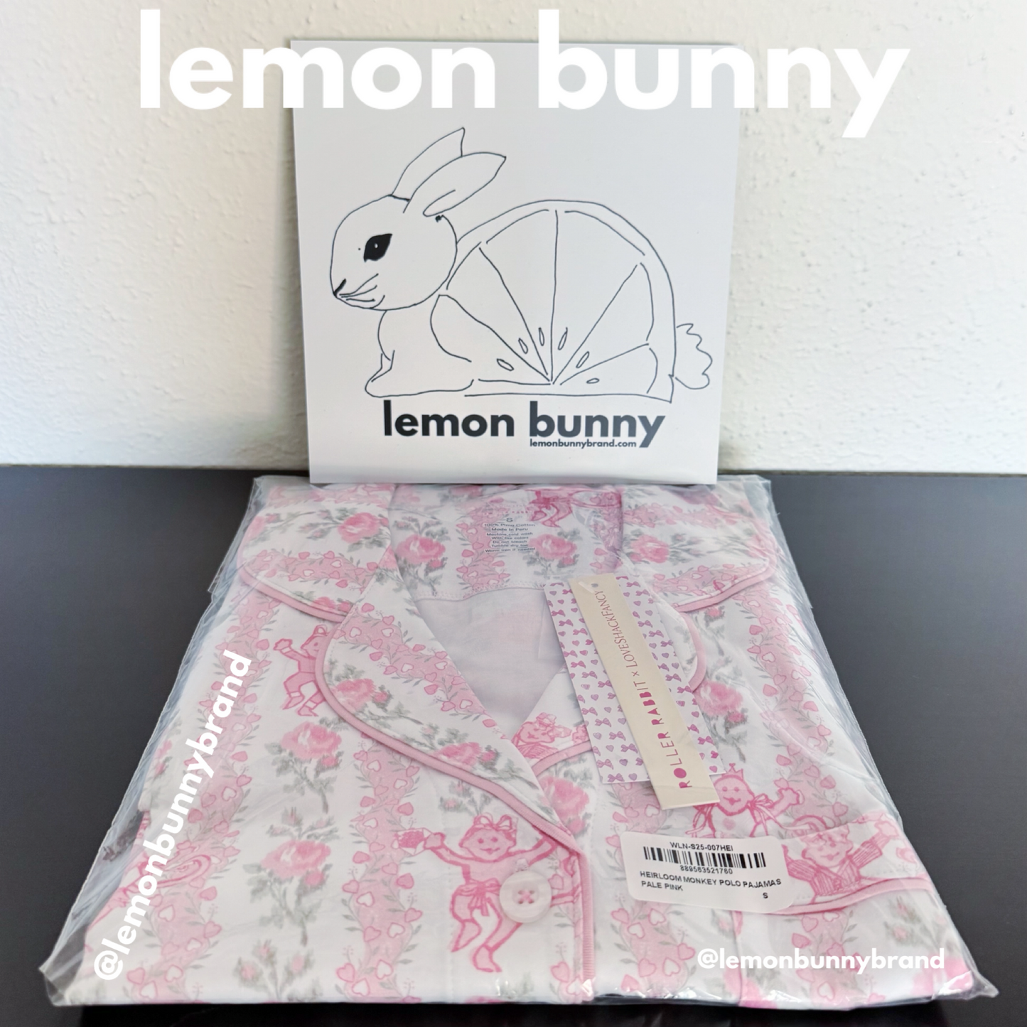 Roller Rabbit x LoveShackFancy Heirloom Monkey Polo Pajamas in Pale Pink, Size S