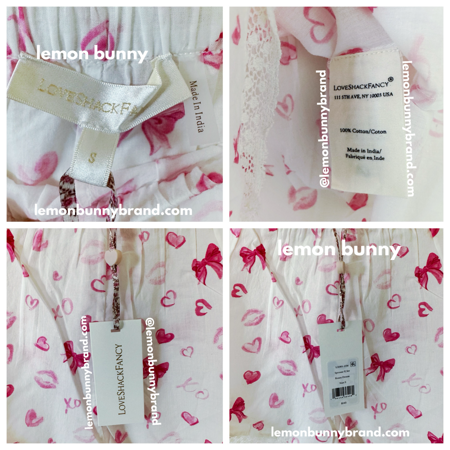 LoveShackFancy Valentine's Day Sprouse Cotton PJ Set in Rosey Dream, Size S
