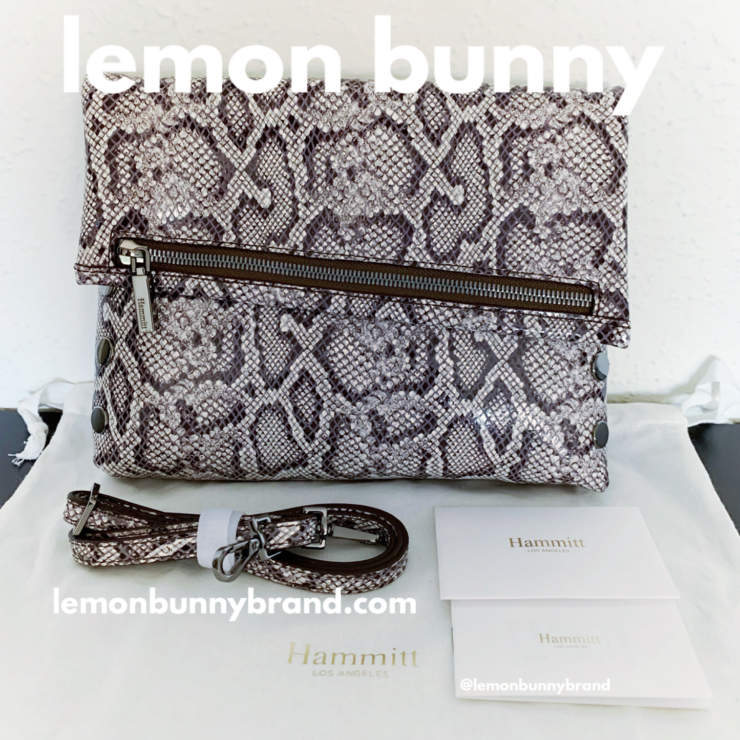 Hammitt VIP Med Zippered Leather Crossbody Clutch in Snake/Gunmetal, One Size