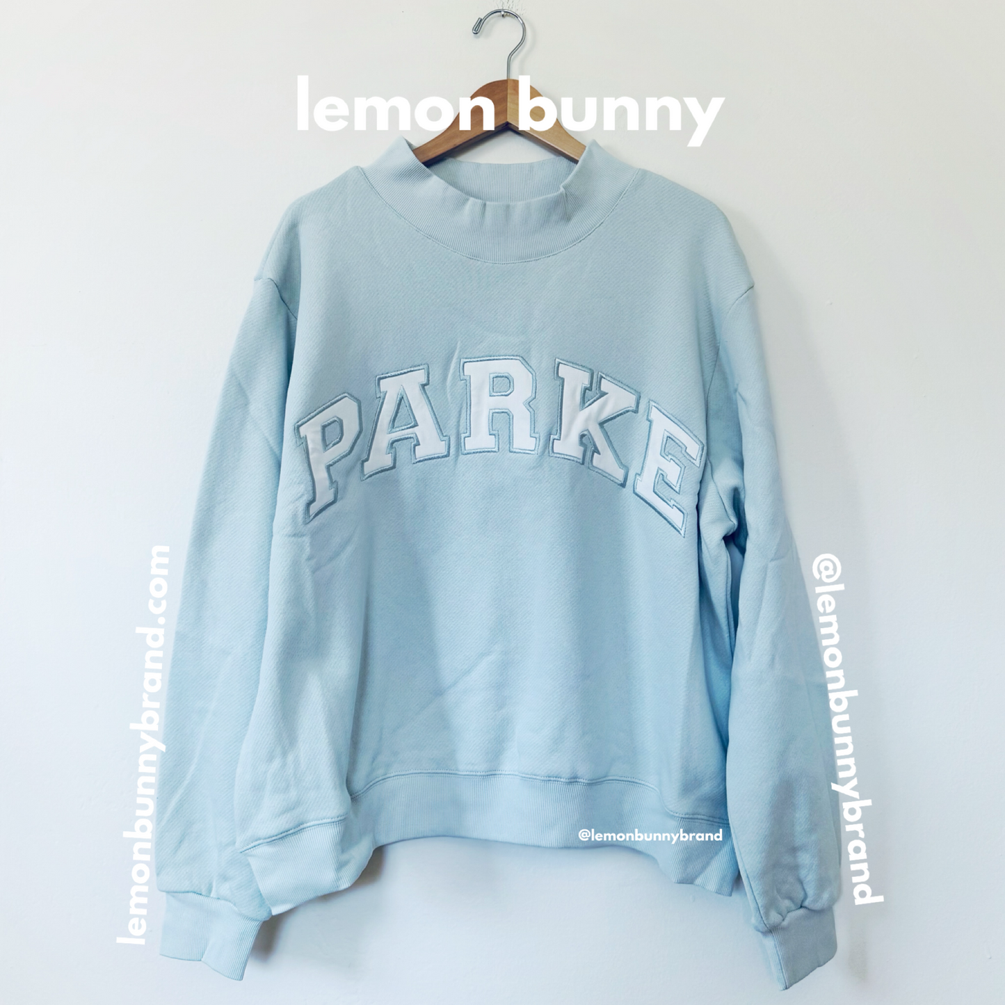 PARKE Heritage Bridal Varsity Mockneck in Something Blue + White, Size L/XL
