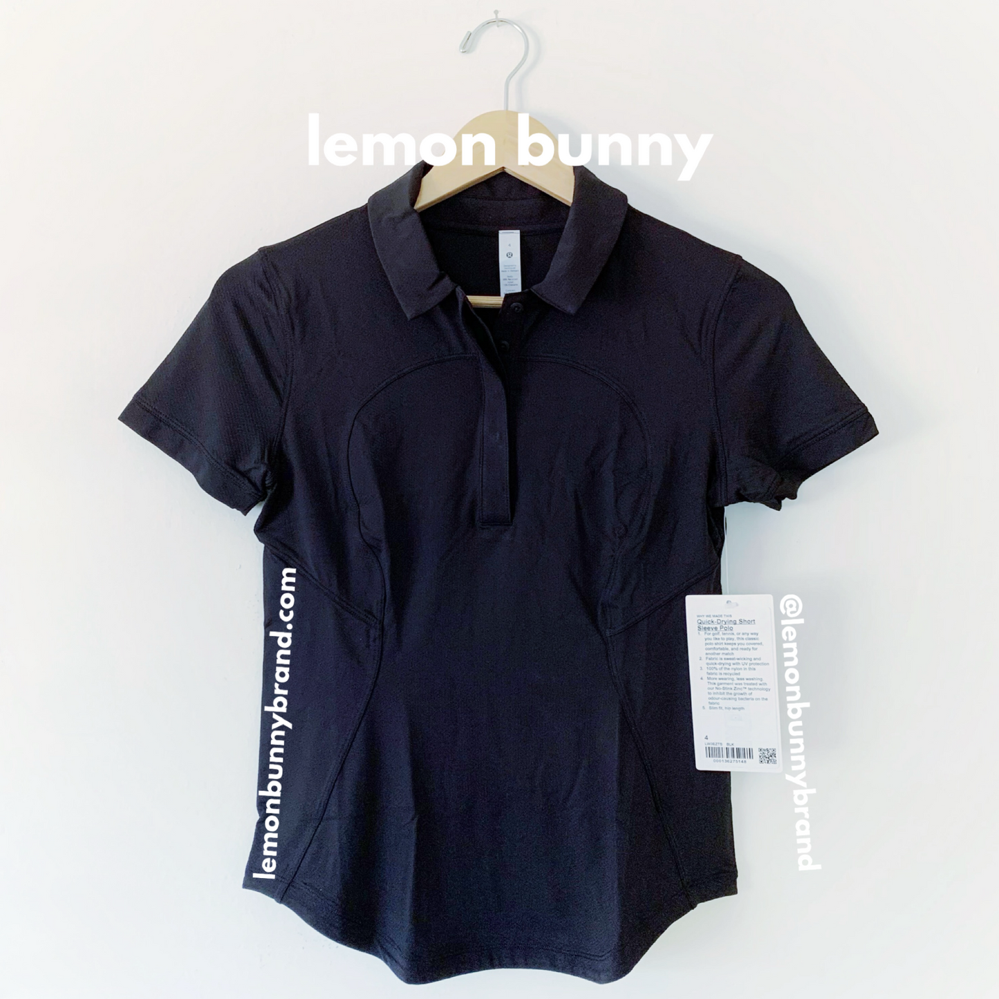 lululemon Quick-Drying Short Sleeve Polo Shirt in Black, Size 4