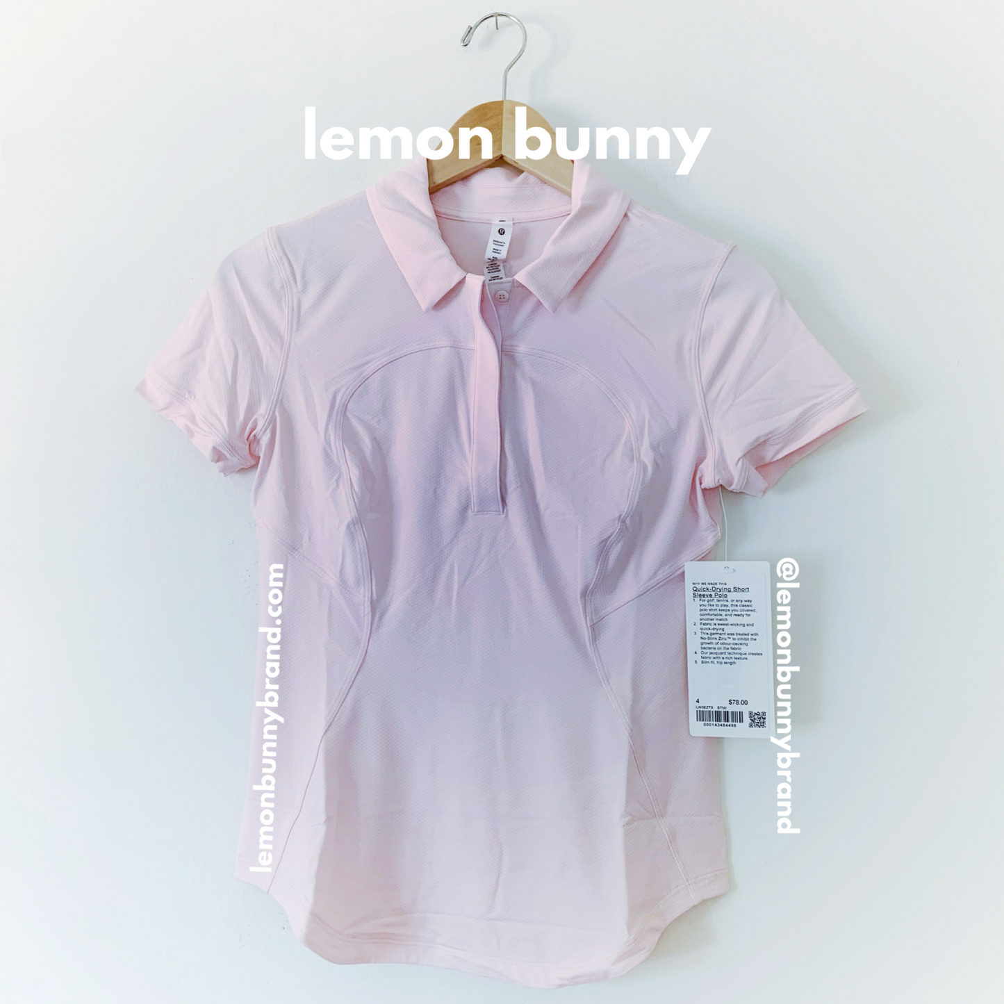 lululemon Quick-Drying Short Sleeve Polo Shirt in Strawberry Milkshake, Size 4