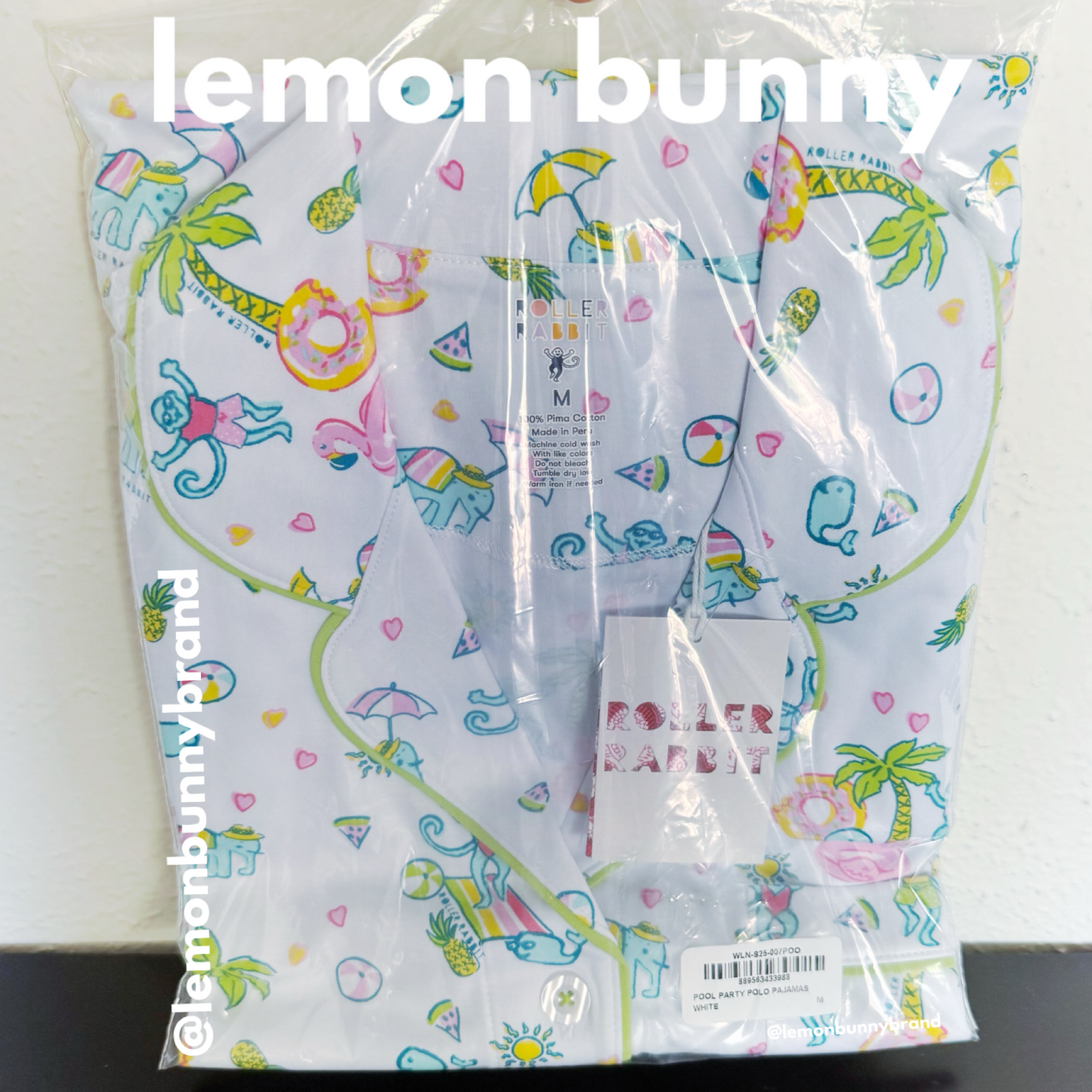 Roller Rabbit Pool Party Polo Pajamas in White, Size M (Version 1)