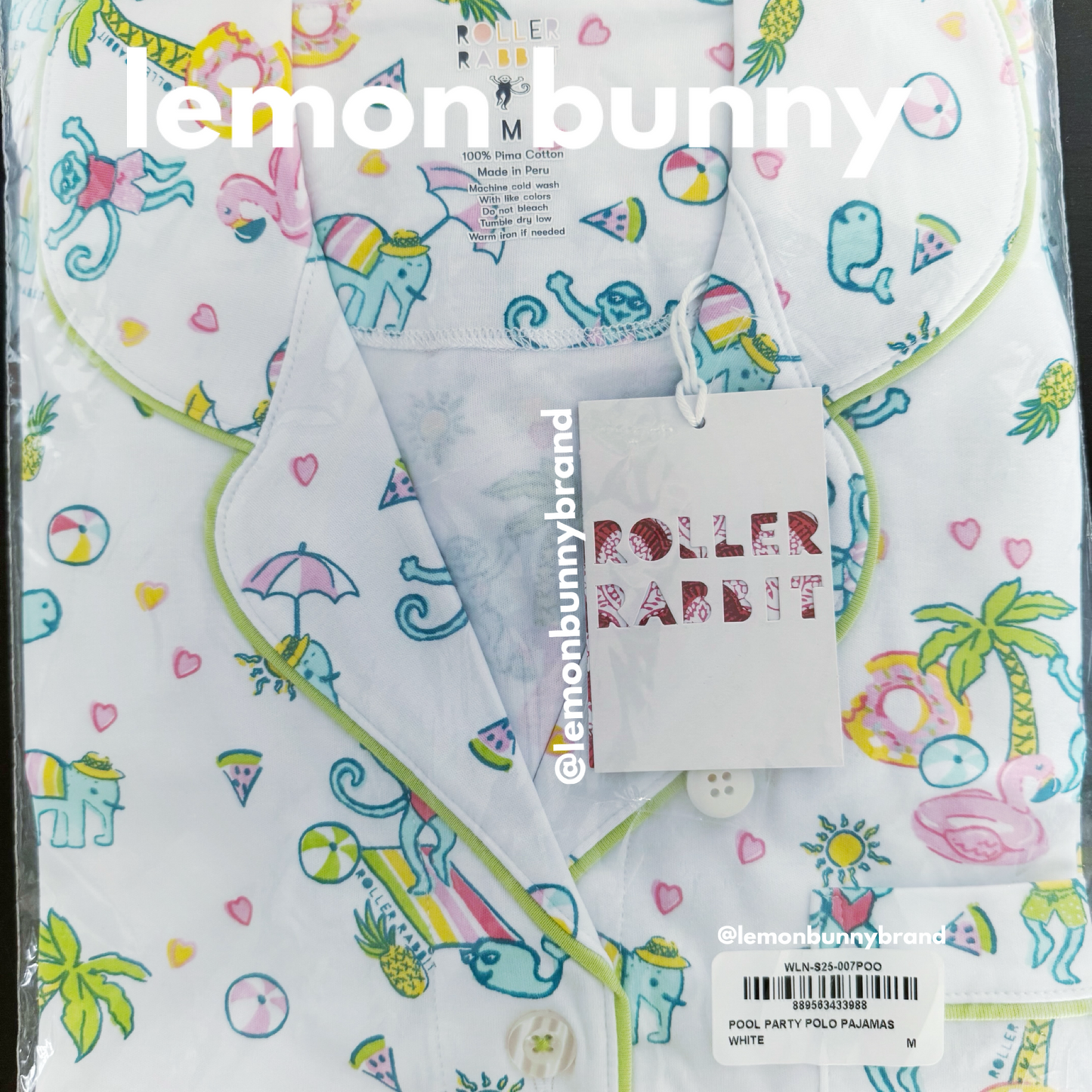 Roller Rabbit Pool Party Polo Pajamas in White, Size M (Version 1)
