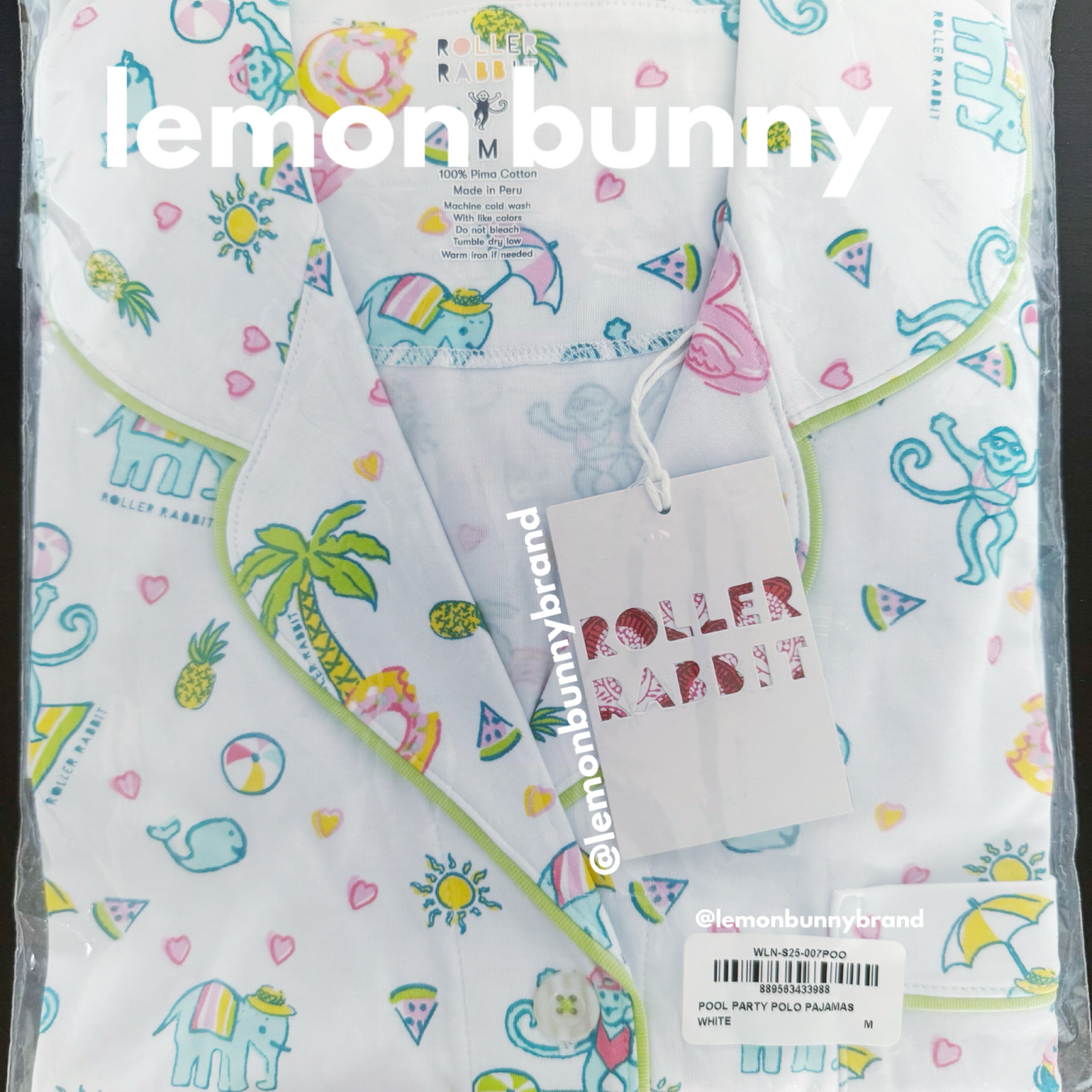 Roller Rabbit Pool Party Polo Pajamas in White, Size M (Version 2)