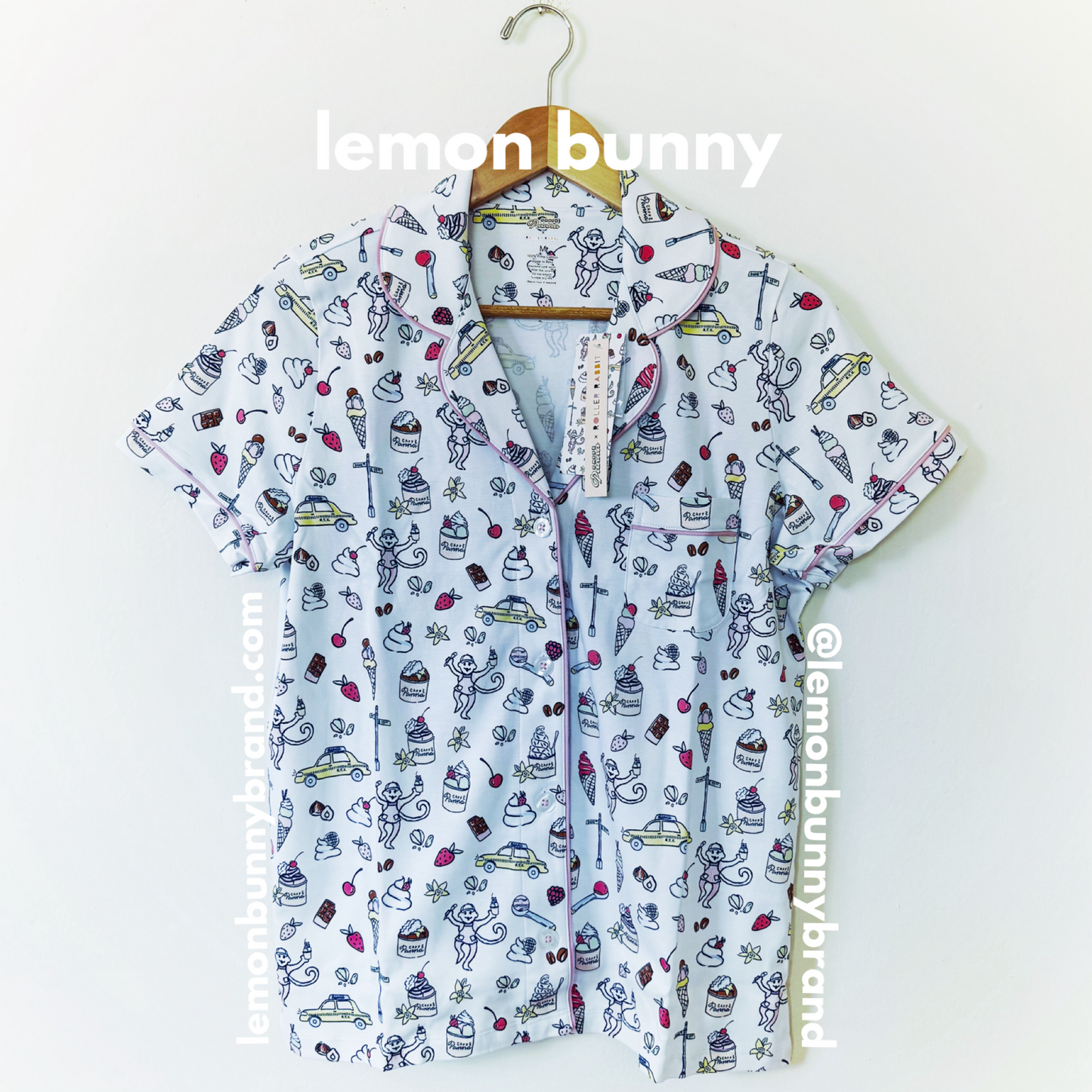 Roller Rabbit x Caffè Panna Dulce De Monkey Polo Pajamas in Pistachio, Size M