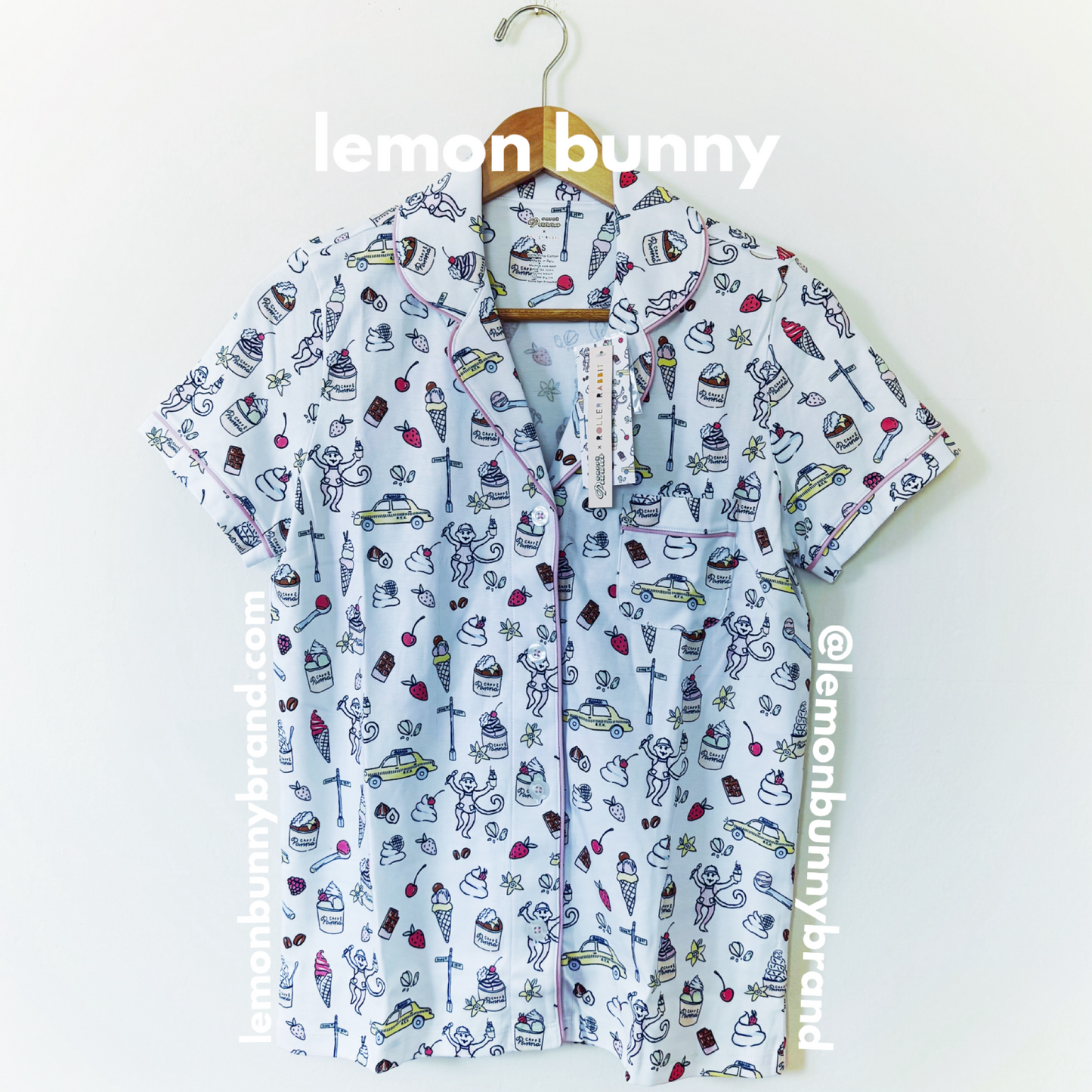 Roller Rabbit x Caffè Panna Dulce De Monkey Polo Pajamas in Pistachio, Size S (Version 1)