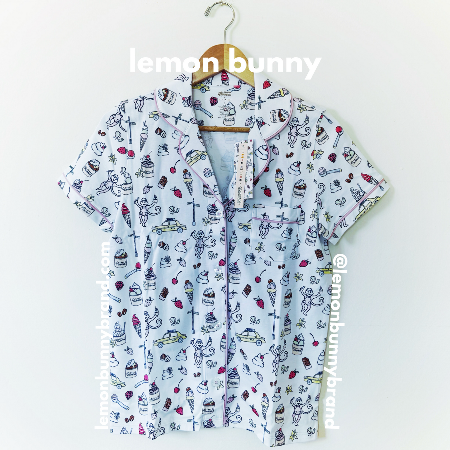 Roller Rabbit x Caffè Panna Dulce De Monkey Polo Pajamas in Pistachio, Size S (Version 2)