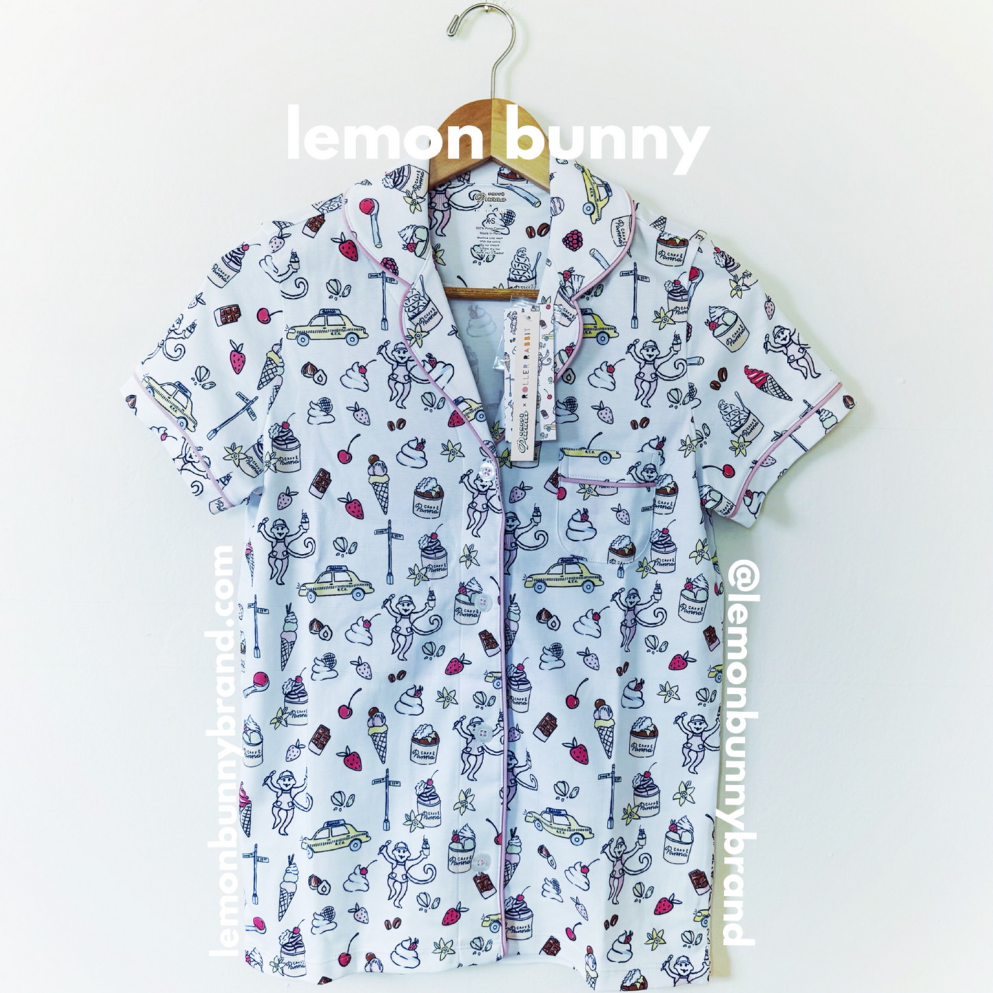 Roller Rabbit x Caffè Panna Dulce De Monkey Polo Pajamas in Pistachio, Size XS