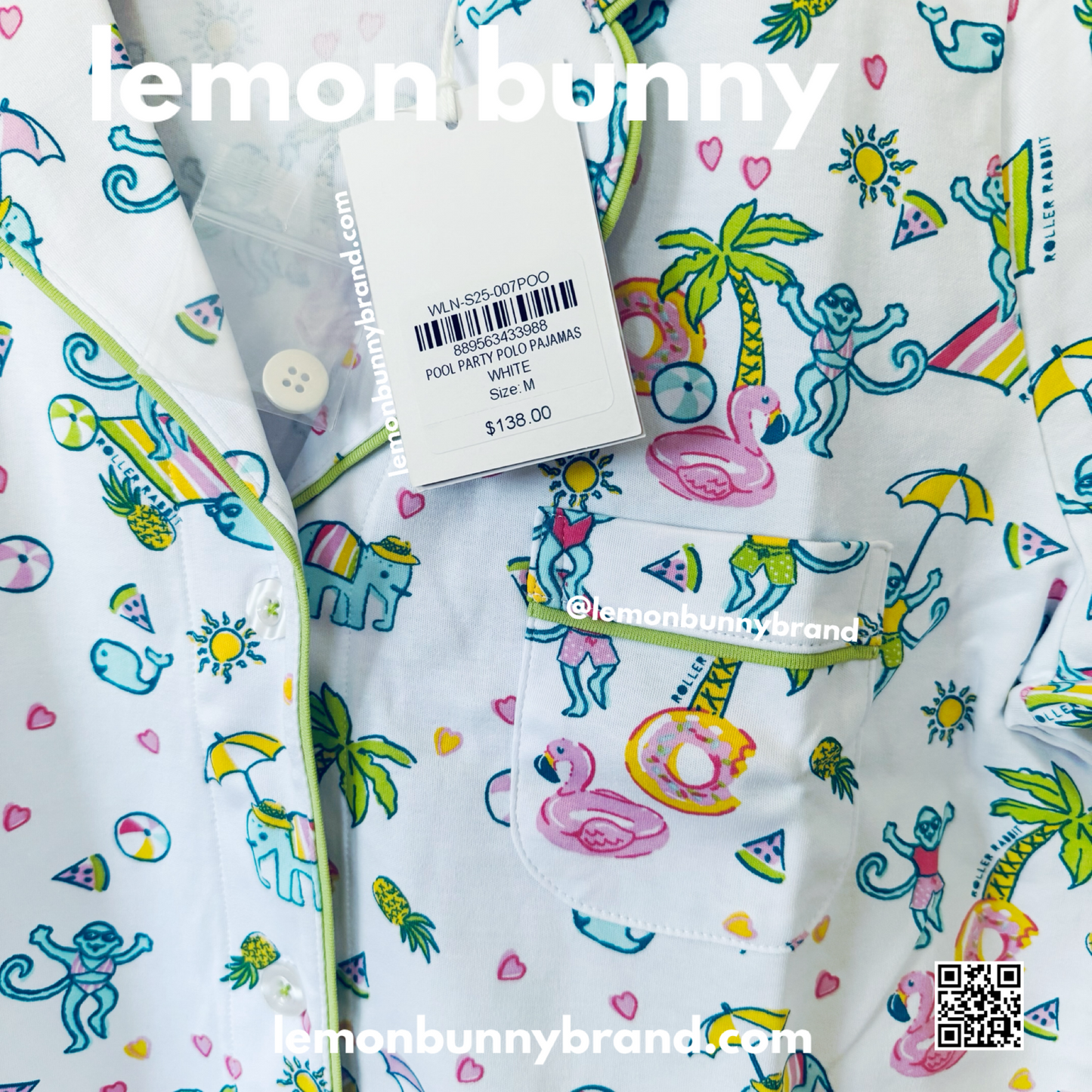 Roller Rabbit Pool Party Polo Pajamas in White, Size M (Version 1)