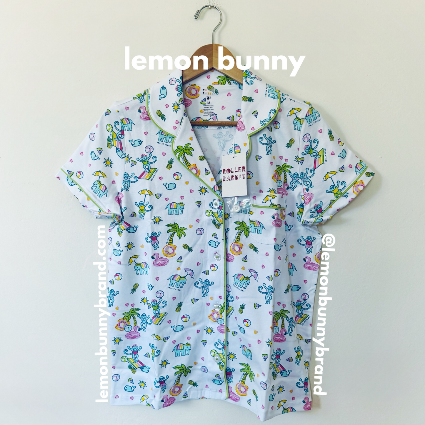 Roller Rabbit Pool Party Polo Pajamas in White, Size M (Version 2)