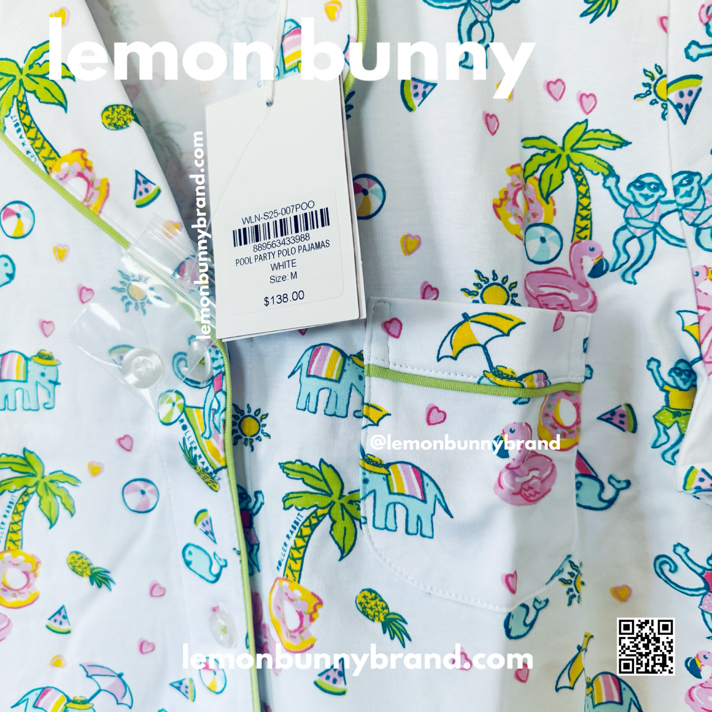 Roller Rabbit Pool Party Polo Pajamas in White, Size M (Version 2)