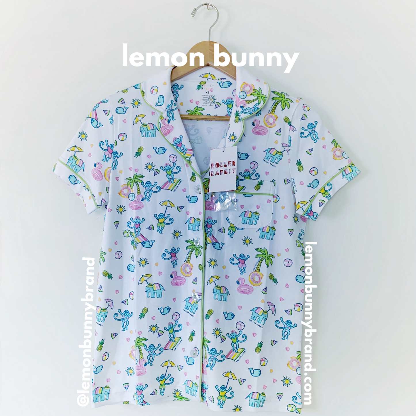 Roller Rabbit Pool Party Polo Pajamas in White, Size XS