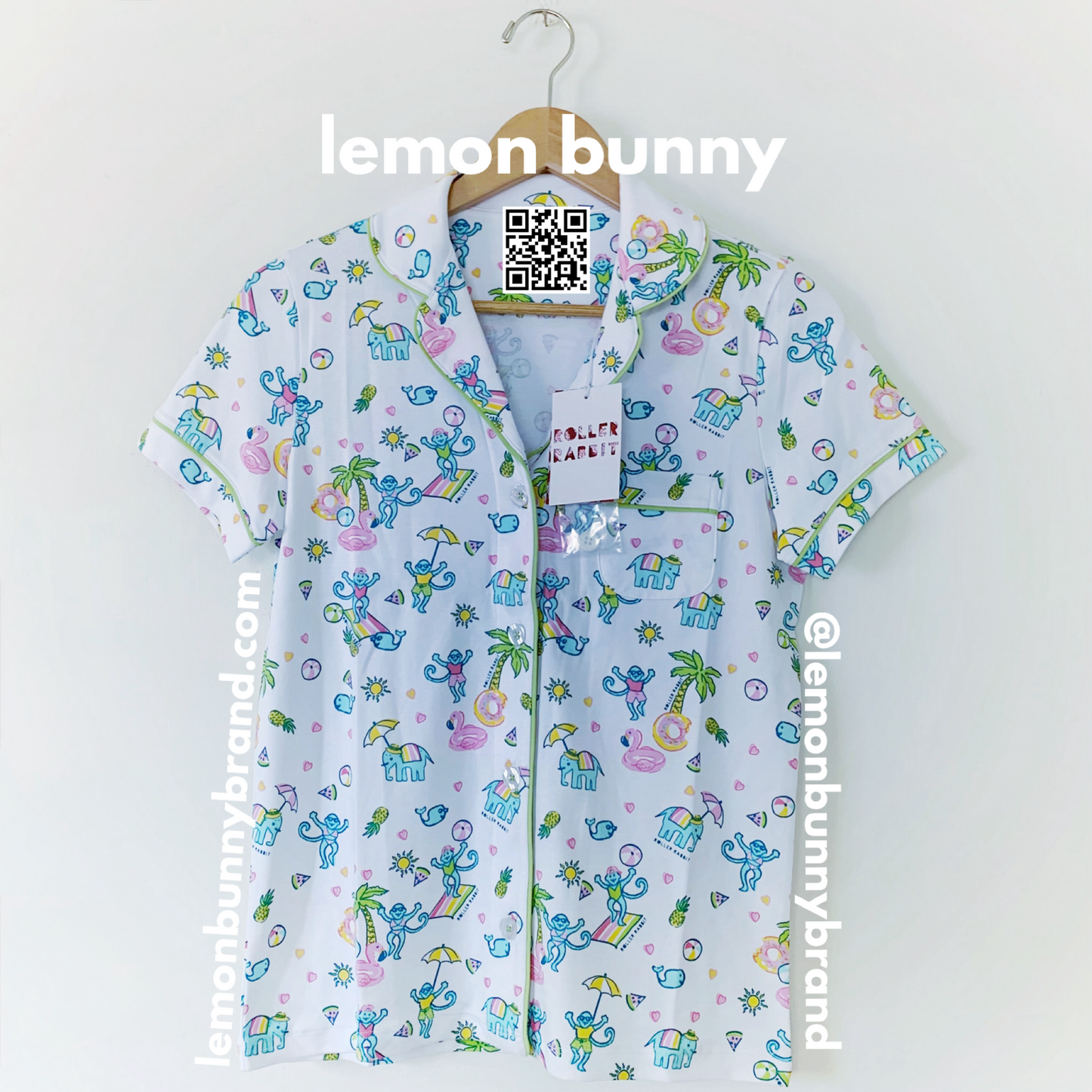 Roller Rabbit Pool Party Polo Pajamas in White, Size XS