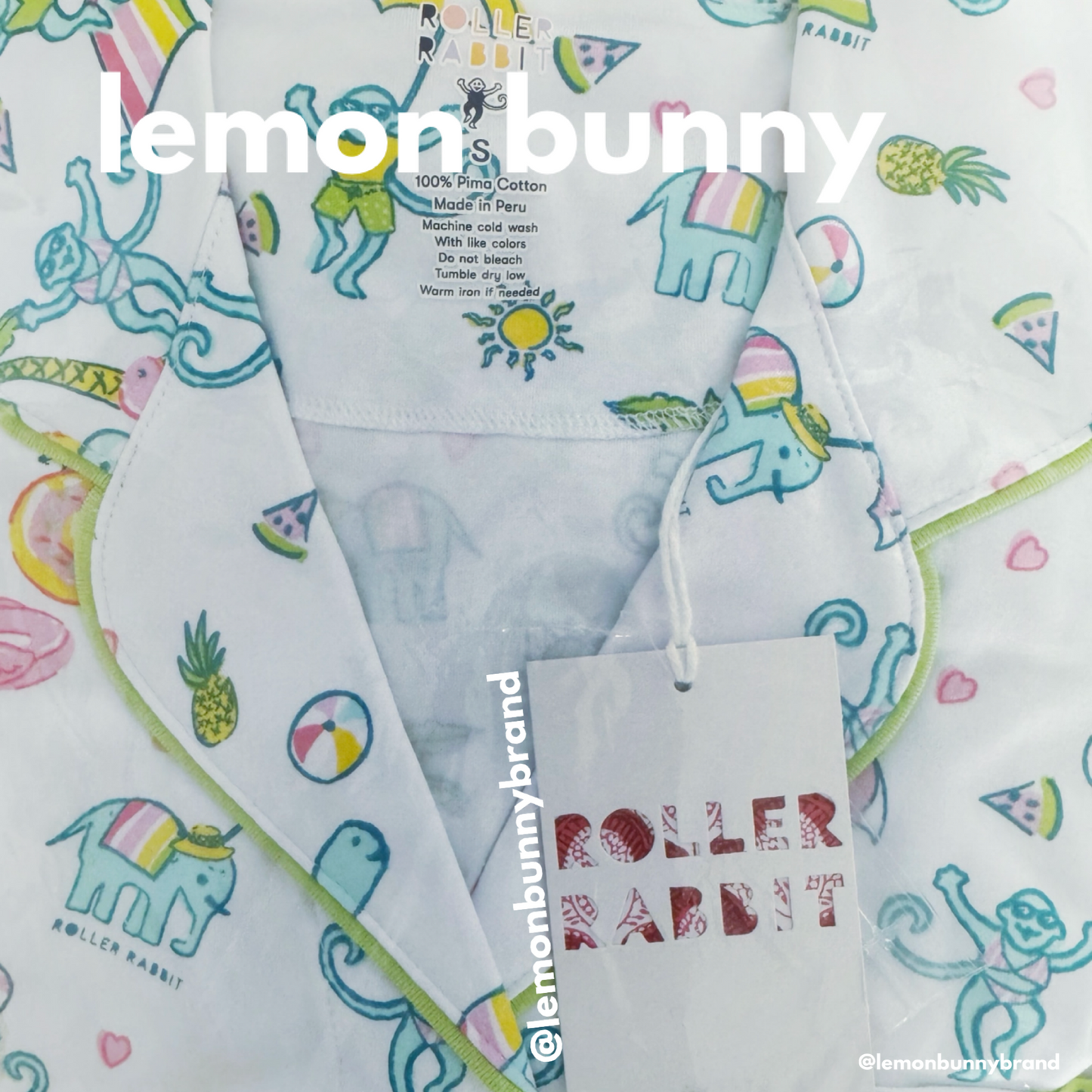 Roller Rabbit Pool Party Polo Pajamas in White, Size S