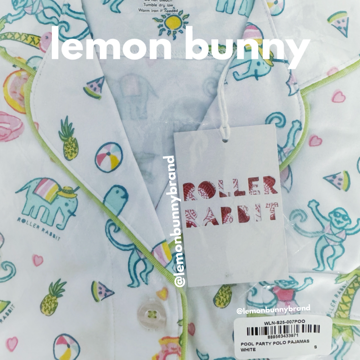 Roller Rabbit Pool Party Polo Pajamas in White, Size S