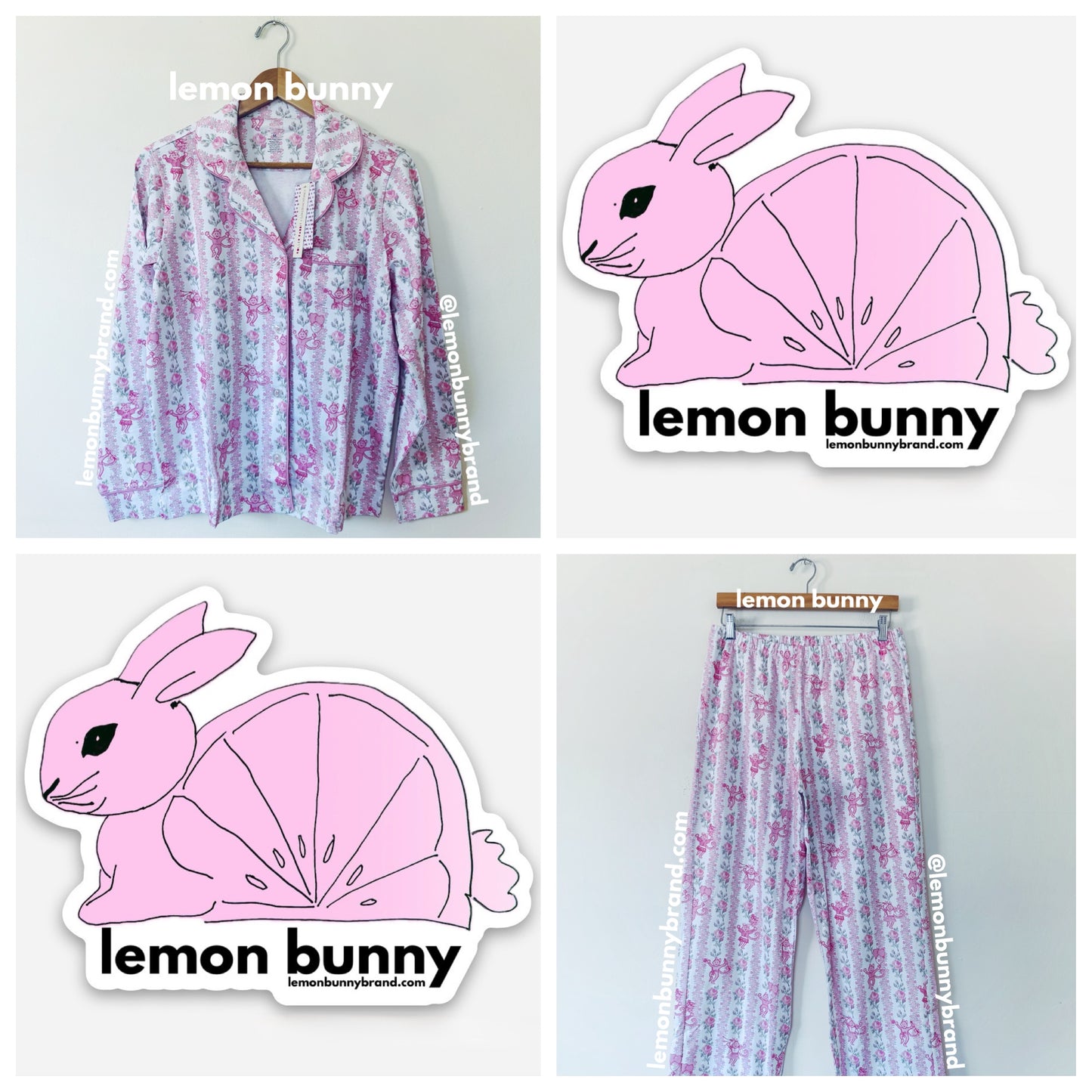 Roller Rabbit x LoveShackFancy Heirloom Monkey Long Sleeve Polo Pajamas in Pale Pink, Size M