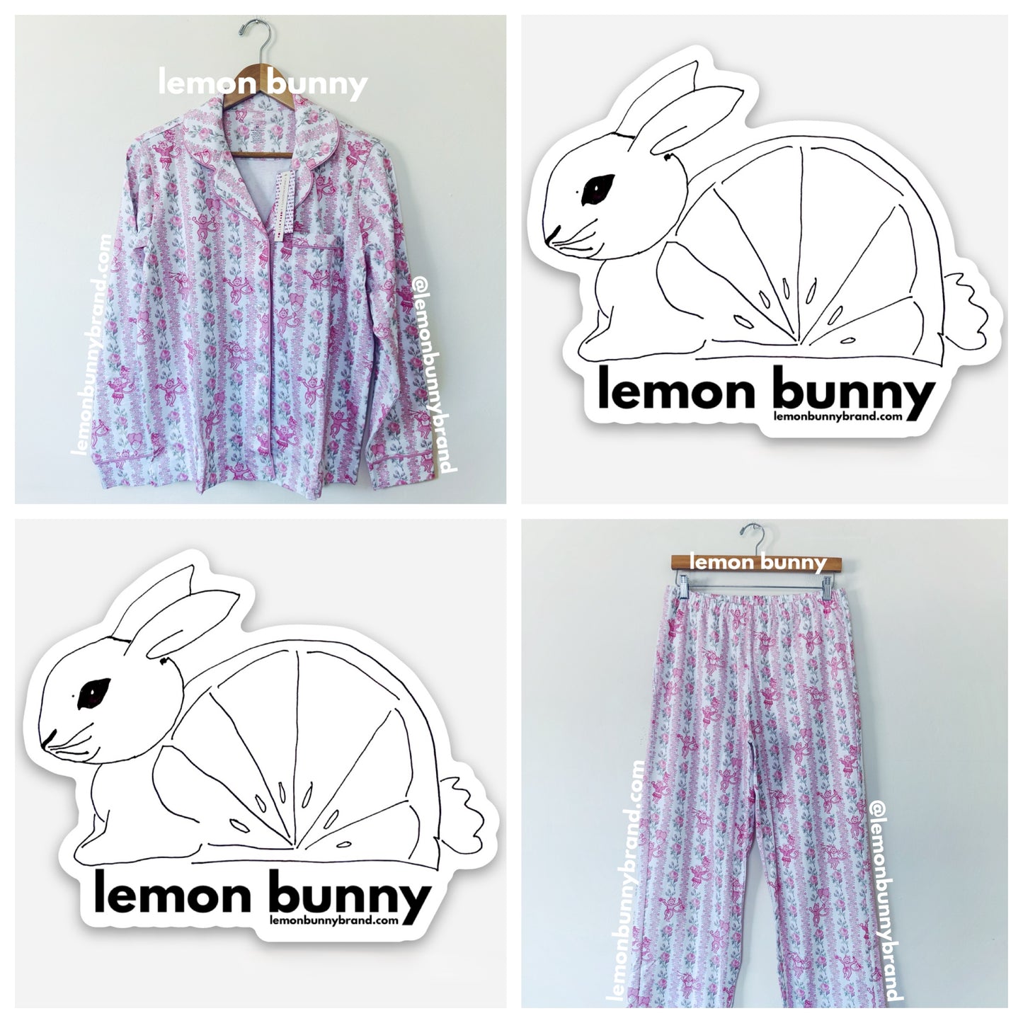 Roller Rabbit x LoveShackFancy Heirloom Monkey Long Sleeve Polo Pajamas in Pale Pink, Size M