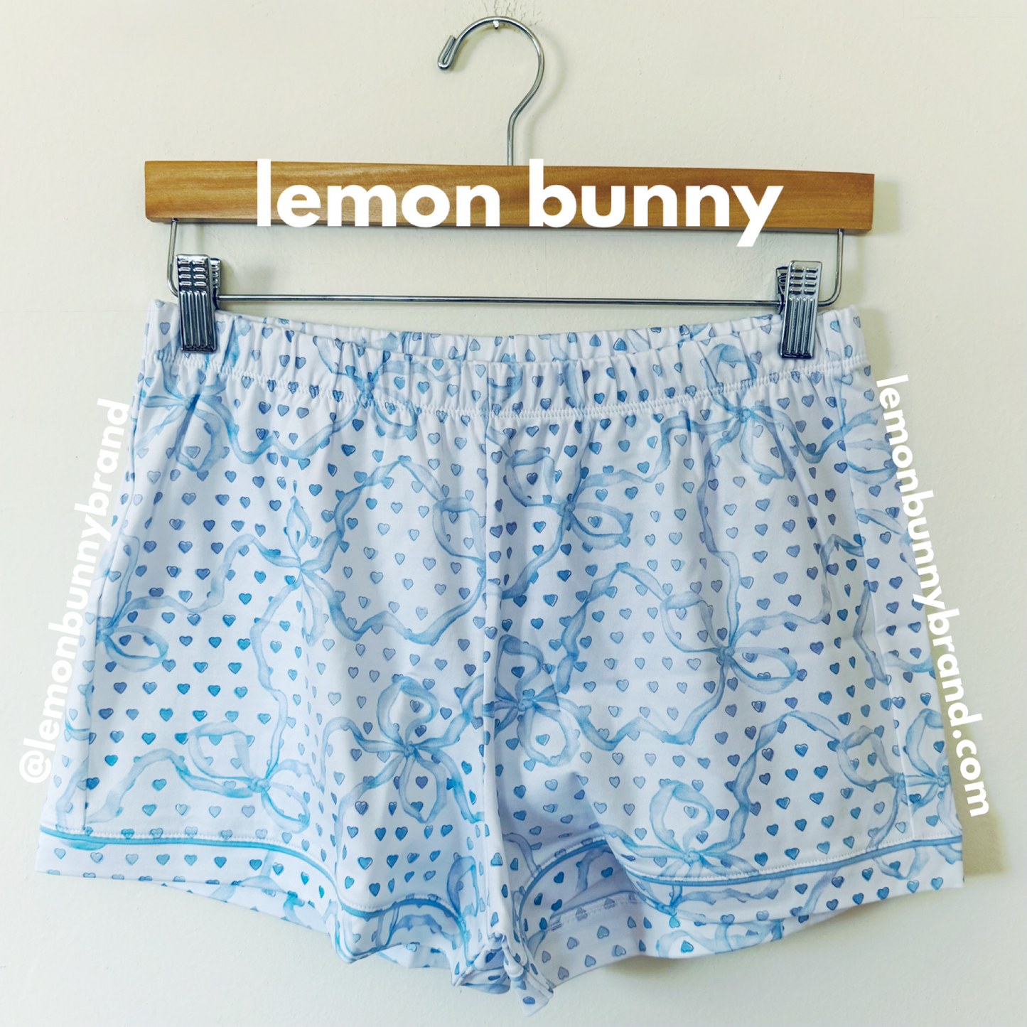 Roller Rabbit x LoveShackFancy Luna Bow Hearts Polo Pajamas in Pale Blue, Size S