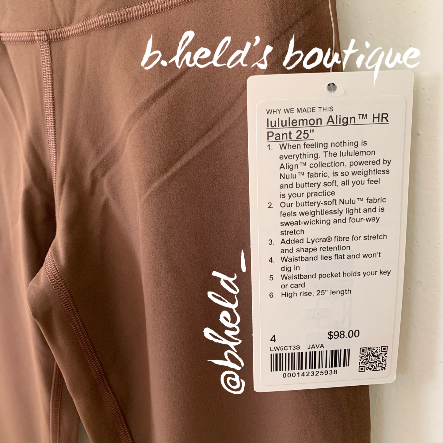 lululemon Align High-Rise Pant 25" in Java, Size 4 (Single-Lined)