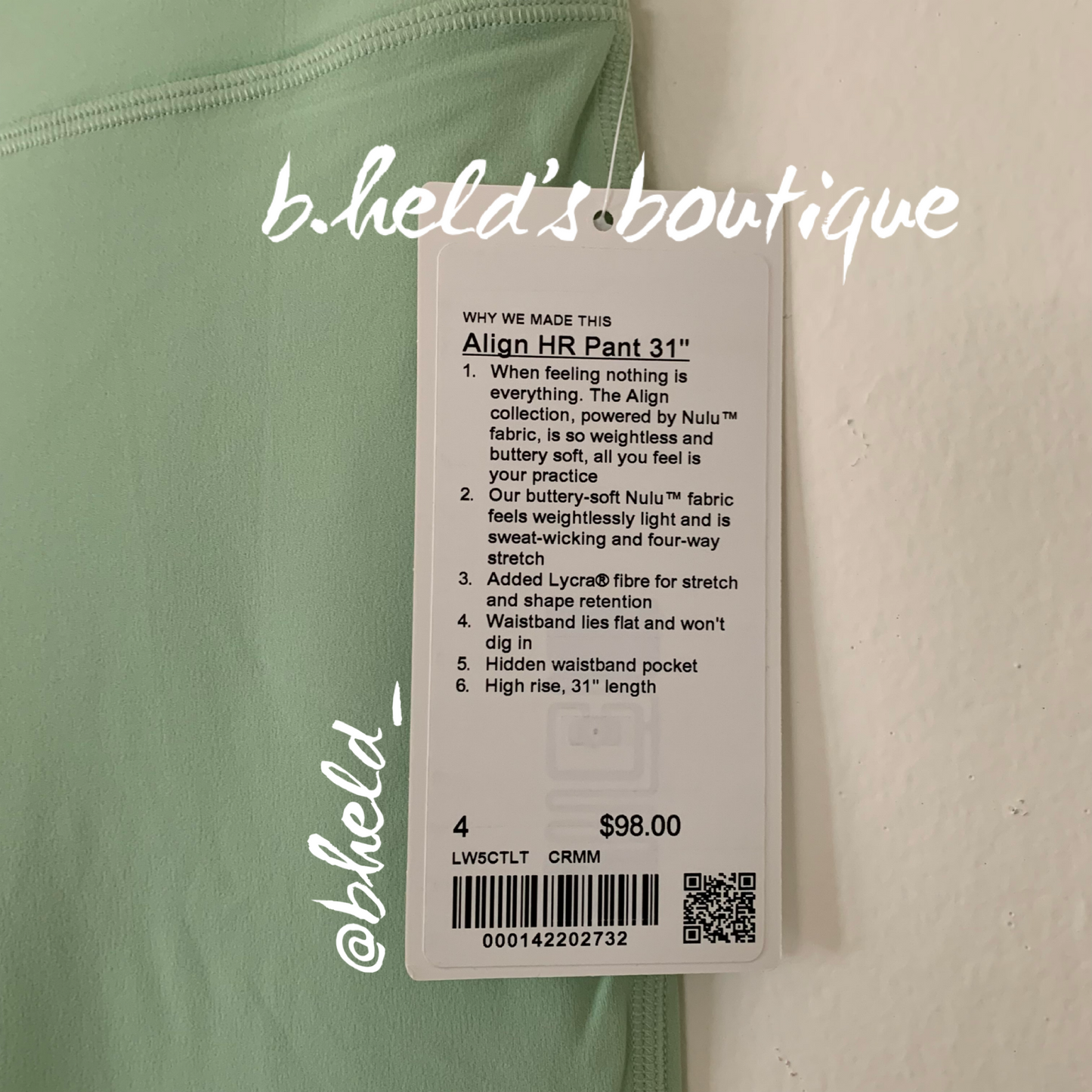 lululemon Align High-Rise Pant 31" in Creamy Mint, Size 4 (Double-Lined)