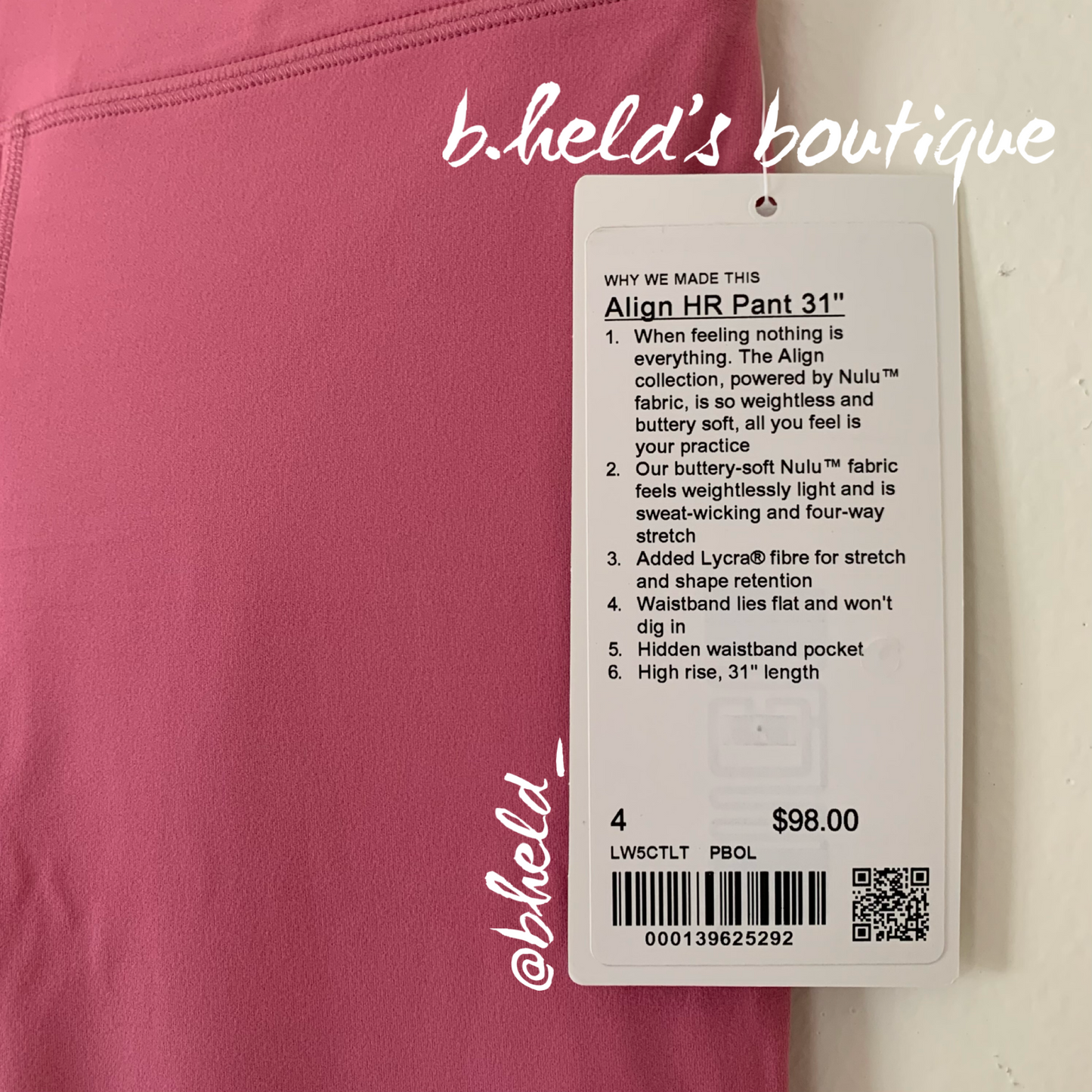 lululemon Align High-Rise Pant 31" in Pink Blossom, Size 4 (Double-Lined)