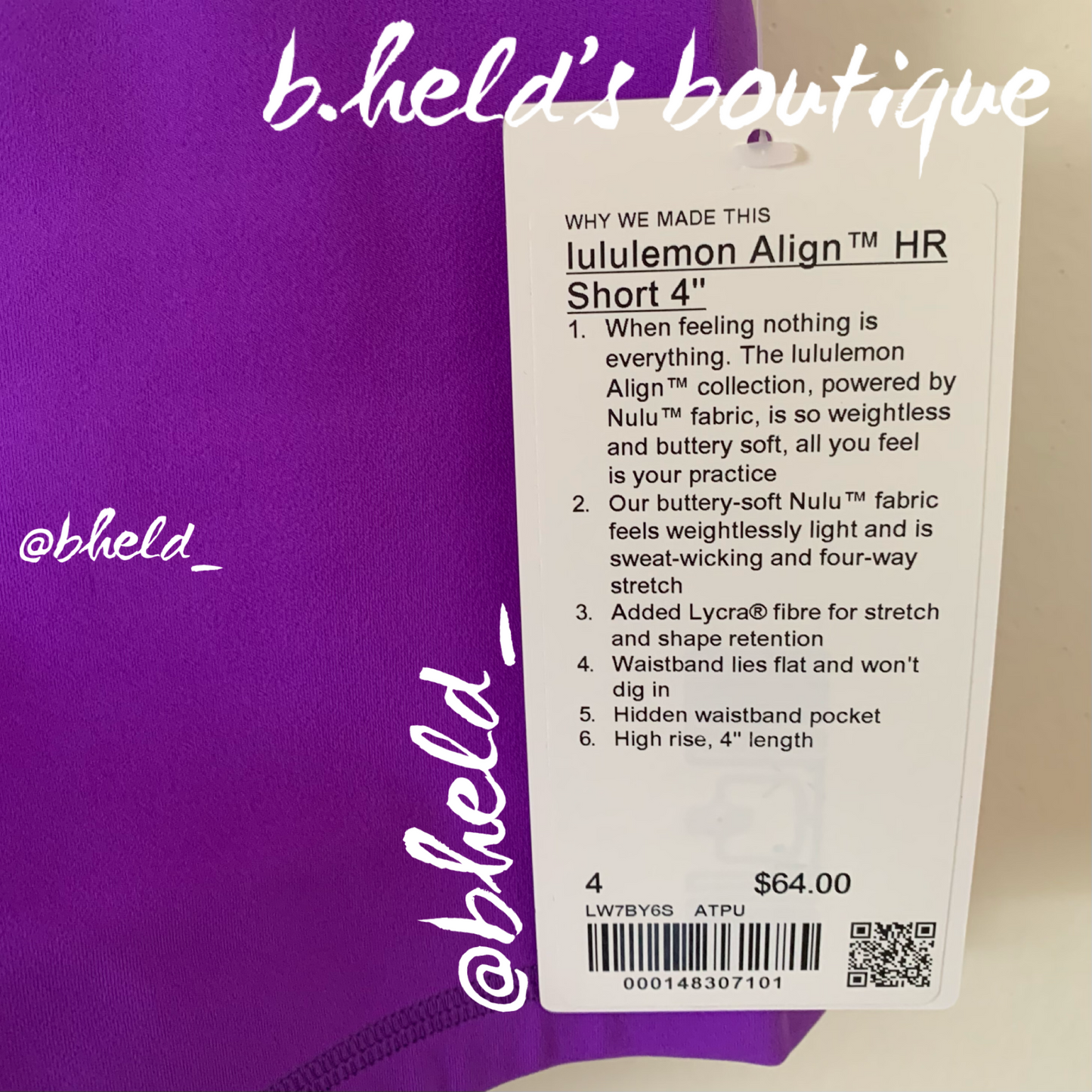 lululemon Align High-Rise Short 4" in Atomic Purple, Size 4 (Single-Lined)