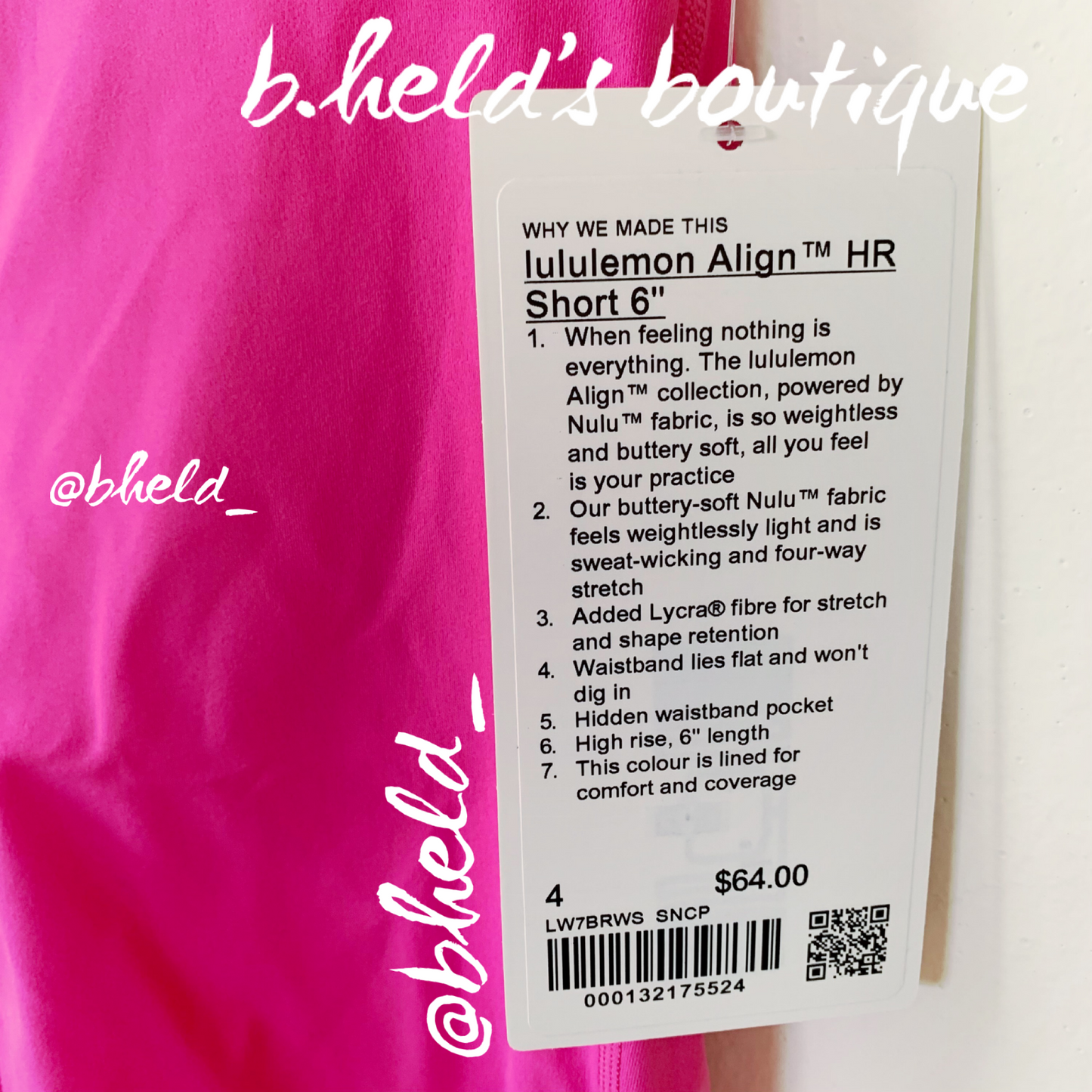 lululemon Align High-Rise Short 6" in Sonic Pink, Size 4 (Double-Lined)