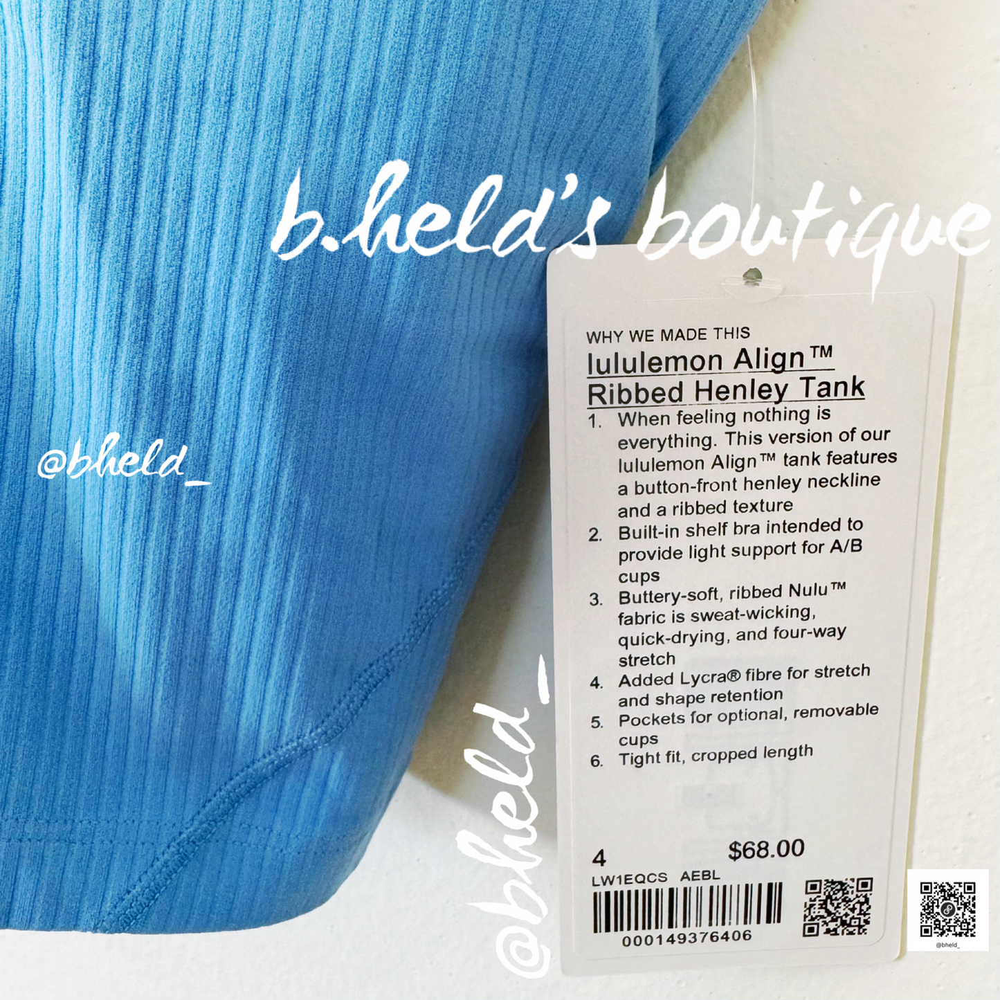 lululemon Align Ribbed Henley Tank Top in Aero Blue, Size 4