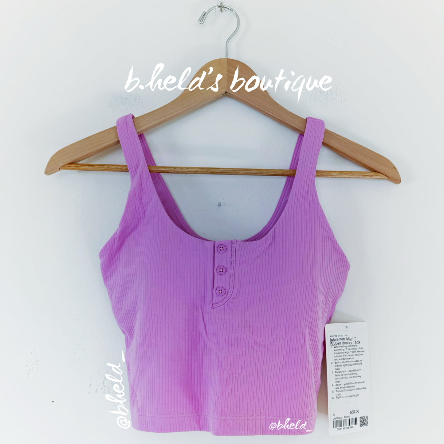 lululemon Align Ribbed Henley Tank Top in Dahlia Mauve, Size 4