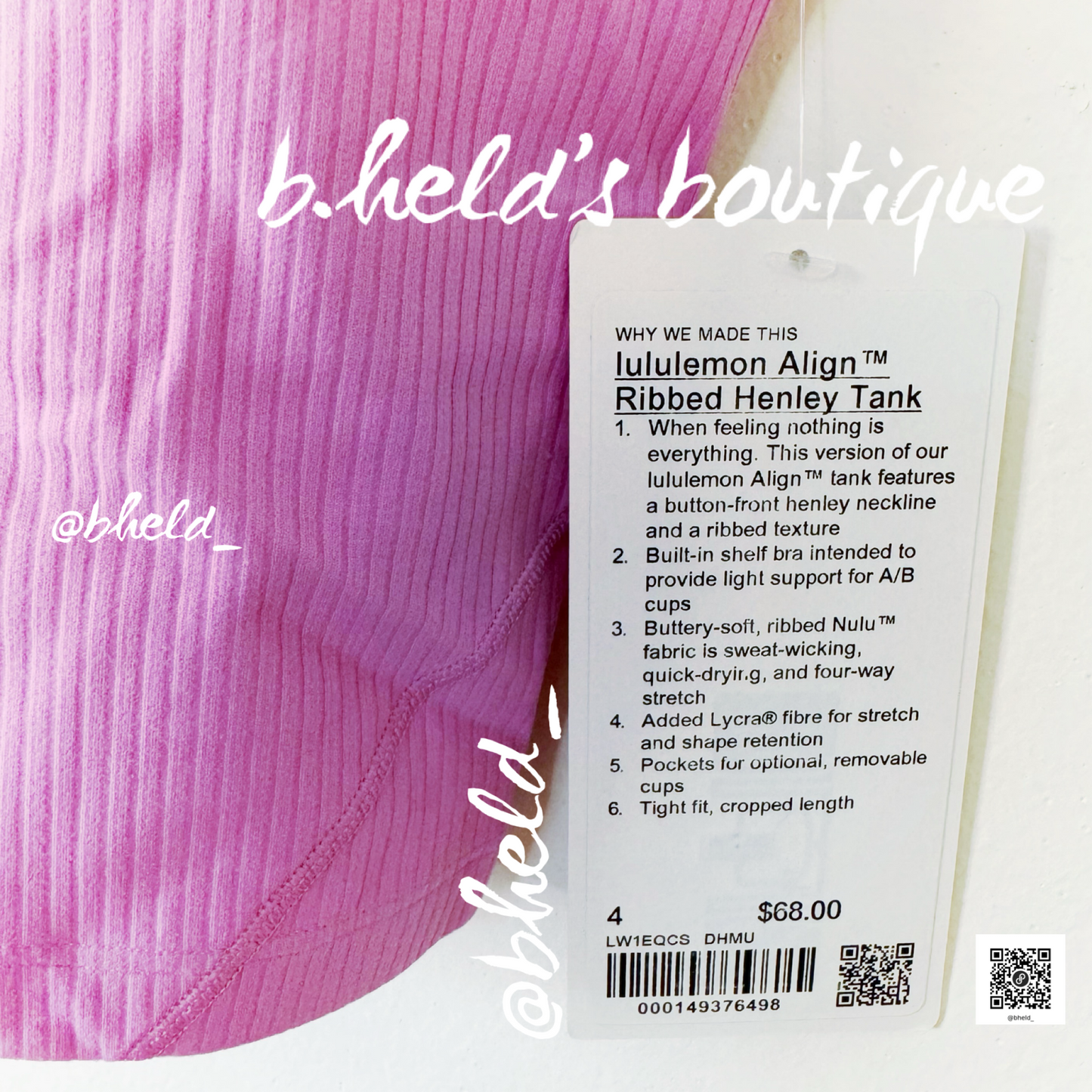lululemon Align Ribbed Henley Tank Top in Dahlia Mauve, Size 4