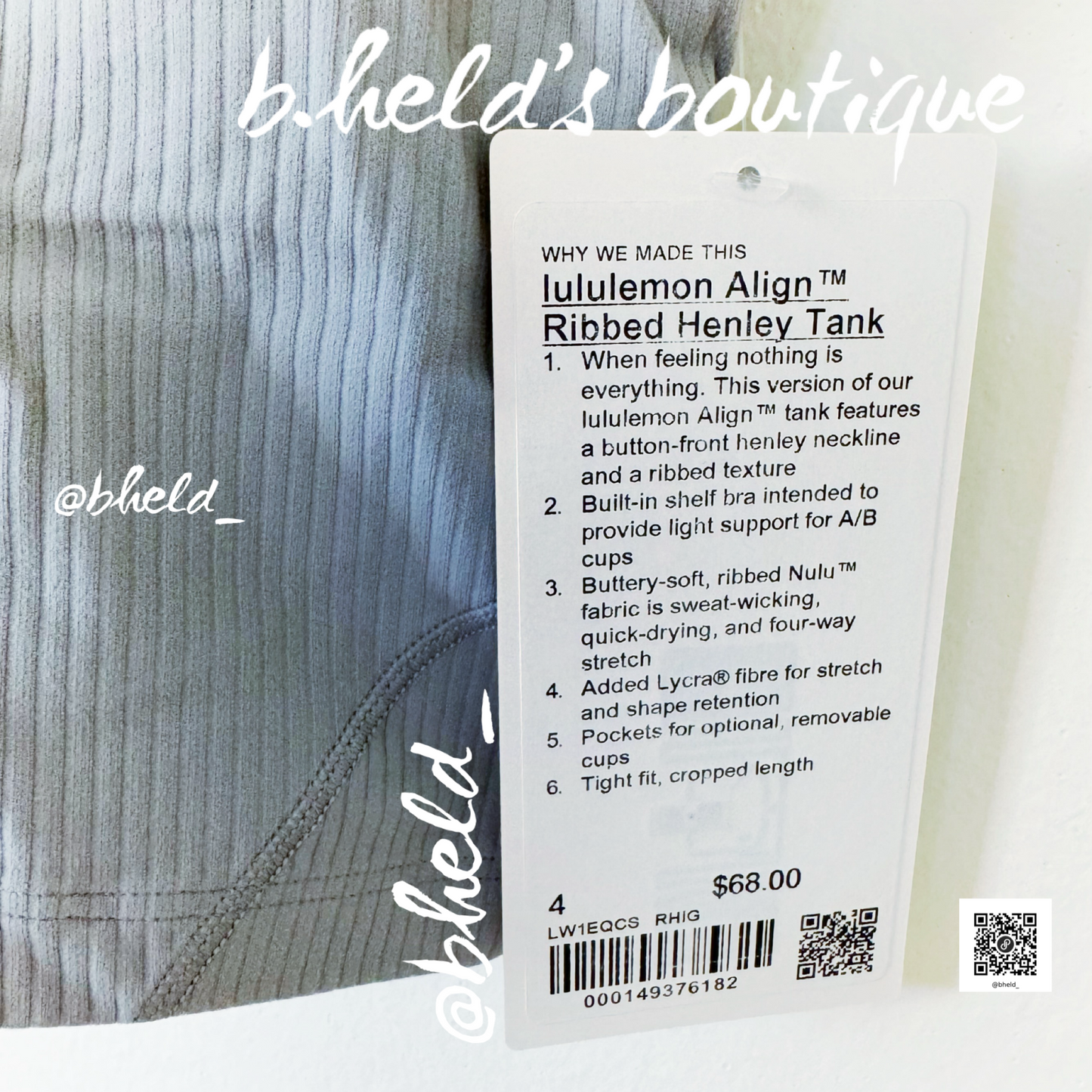 lululemon Align Ribbed Henley Tank Top in Rhino Grey, Size 4