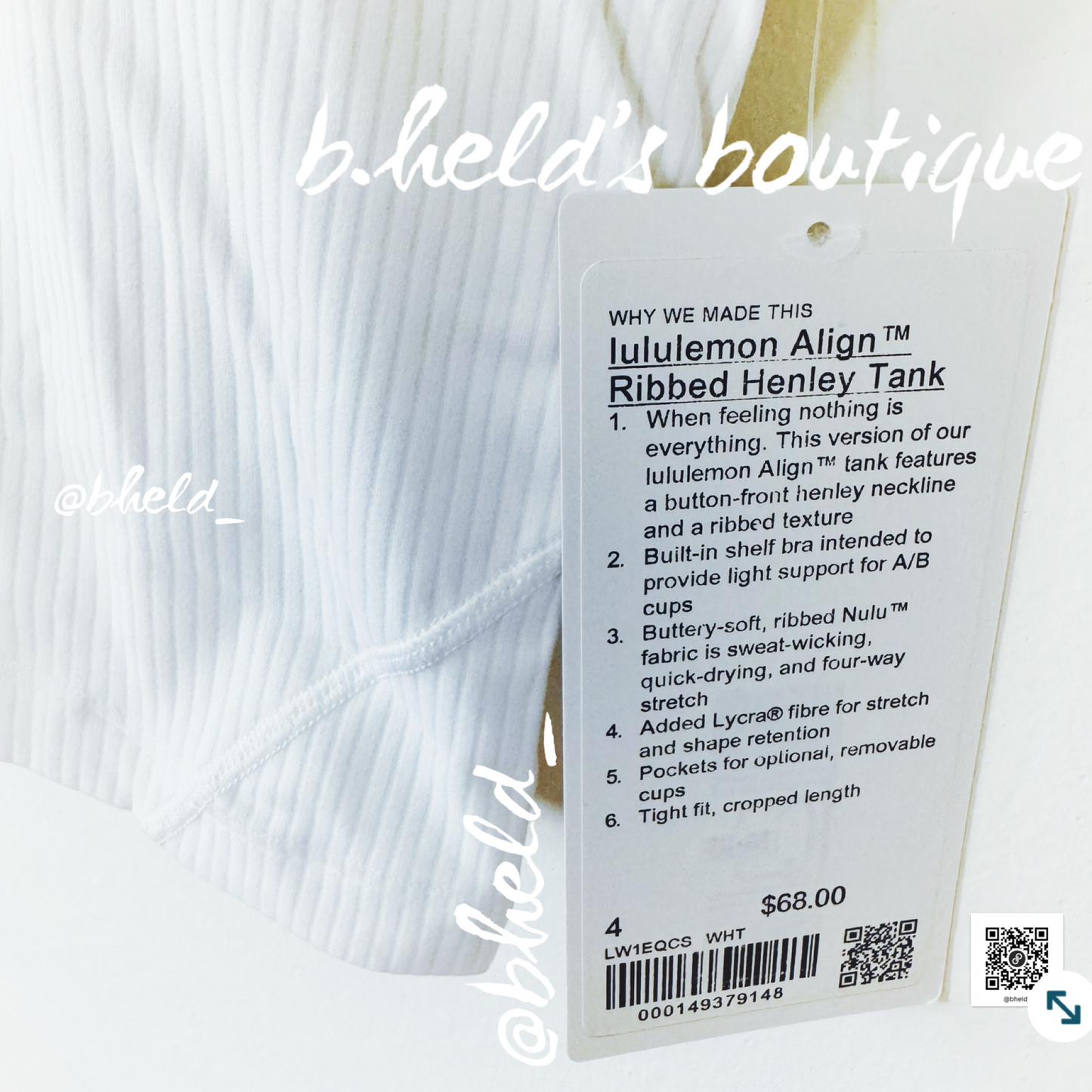 lululemon Align Ribbed Henley Tank Top in White, Size 4