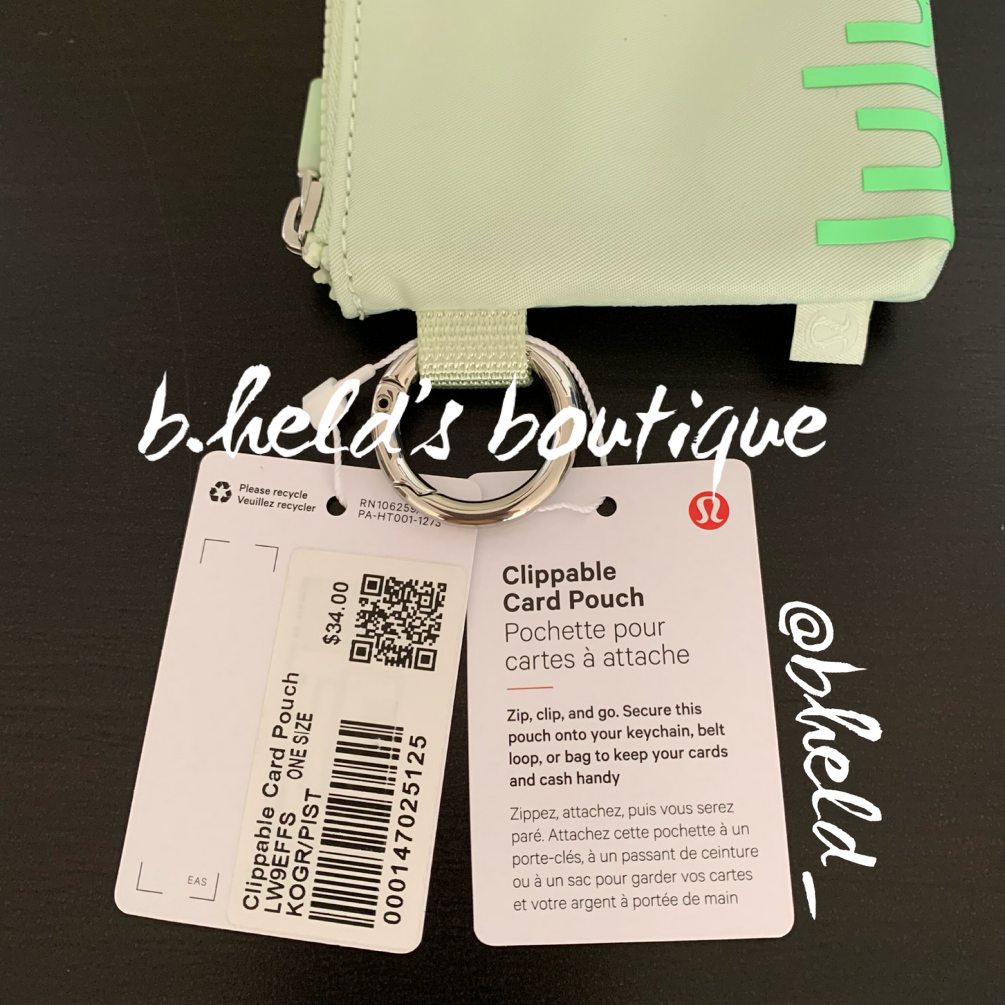 lululemon Clippable Card Pouch Wallet in Kohlrabi Green/Pistachio, One Size