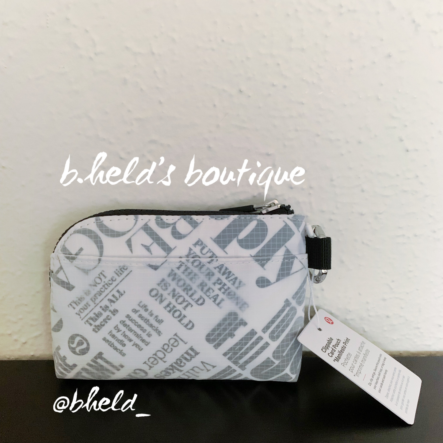 lululemon Clippable Card Pouch Wallet *Manifesto Print in White/Black, One Size
