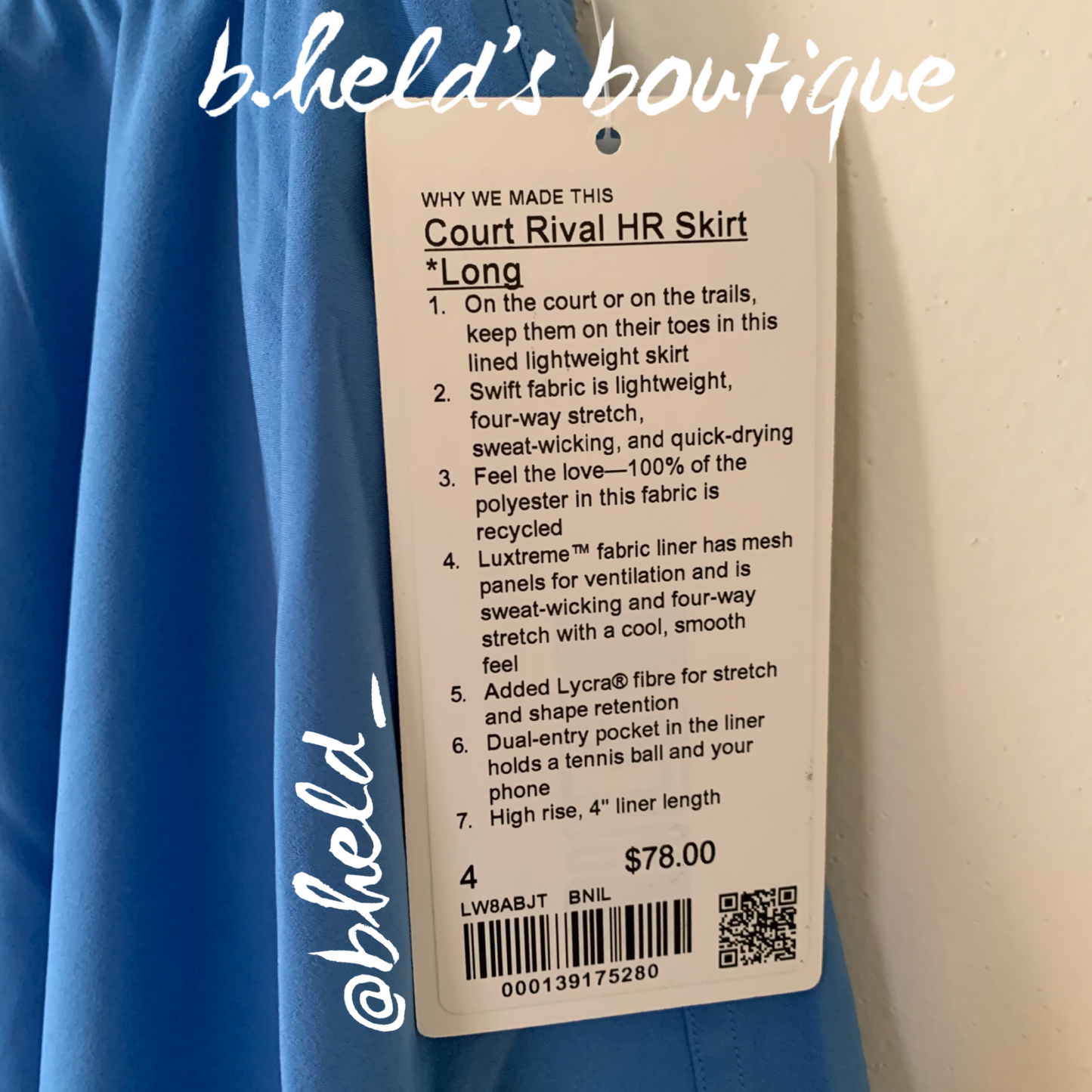 lululemon Court Rival High-Rise Skirt *Long in Blue Nile, Size 4