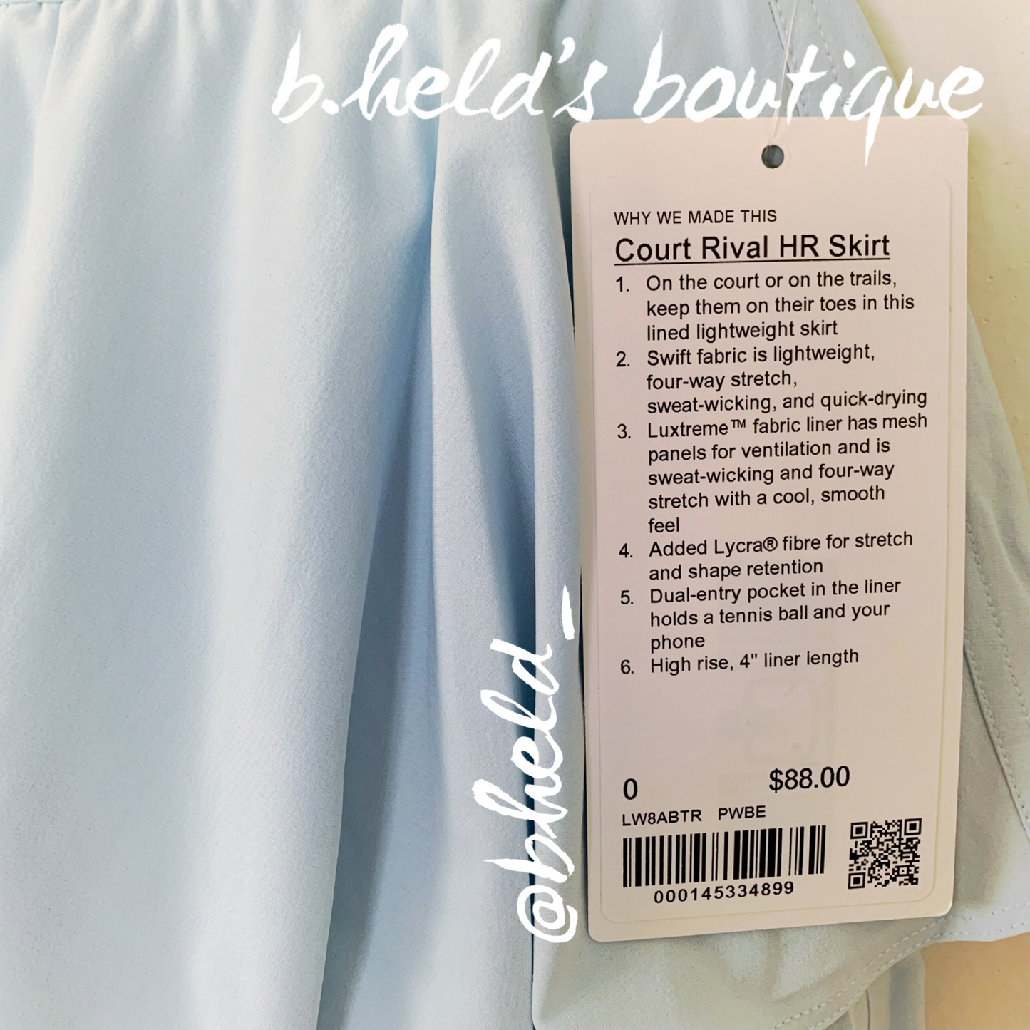 lululemon Court Rival High-Rise Skirt in Powder Blue, Size 0