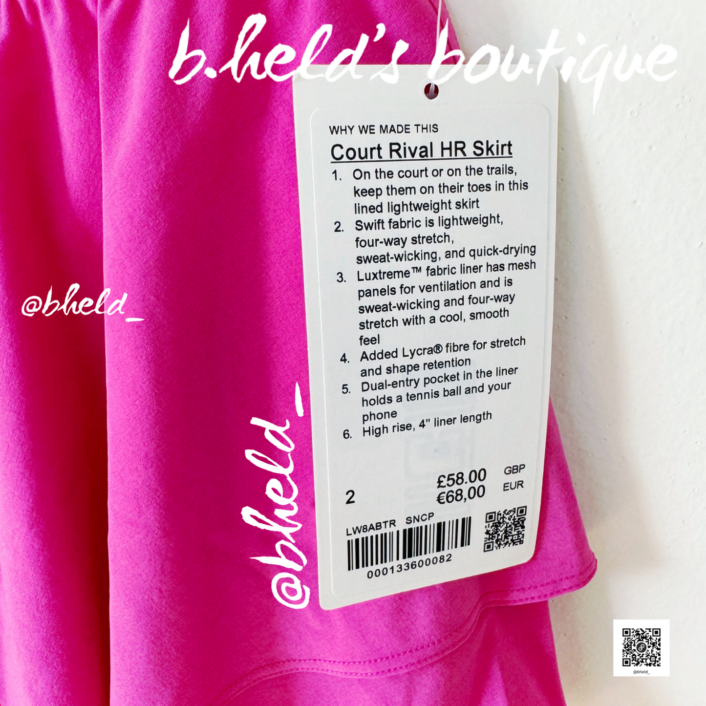 lululemon Court Rival High-Rise Skirt in Sonic Pink, Size 2