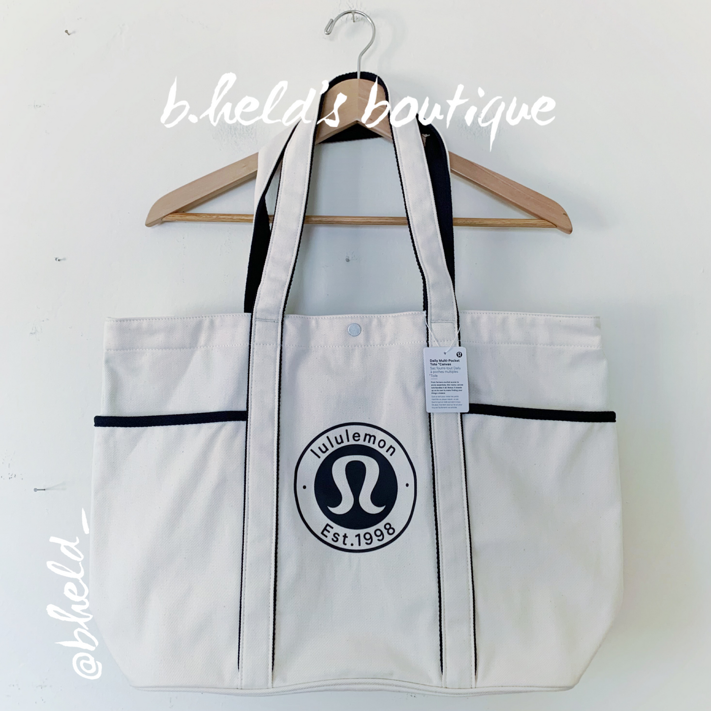 lululemon Daily Multi-Pocket Tote *Canvas Bag in Natural/True Navy, One Size