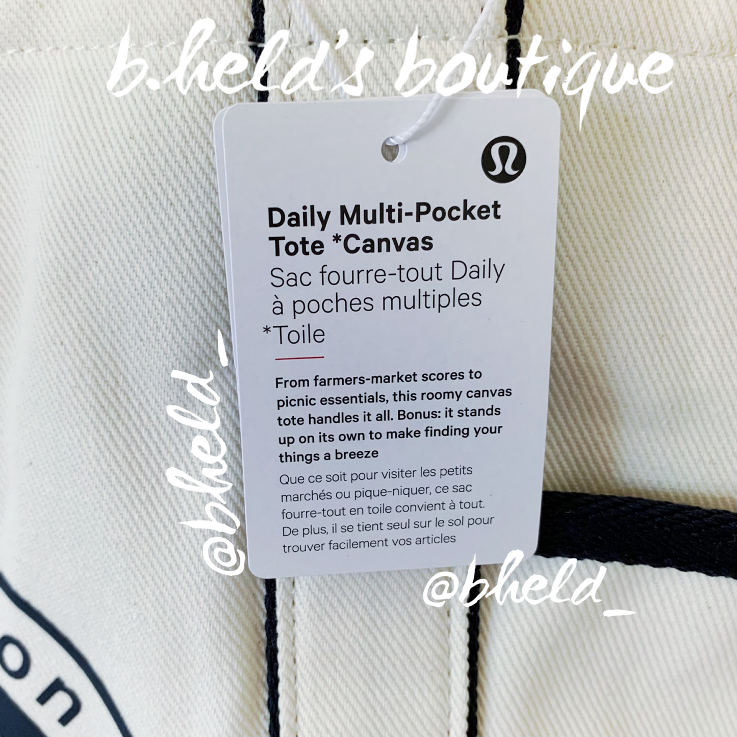 lululemon Daily Multi-Pocket Tote *Canvas Bag in Natural/True Navy, One Size