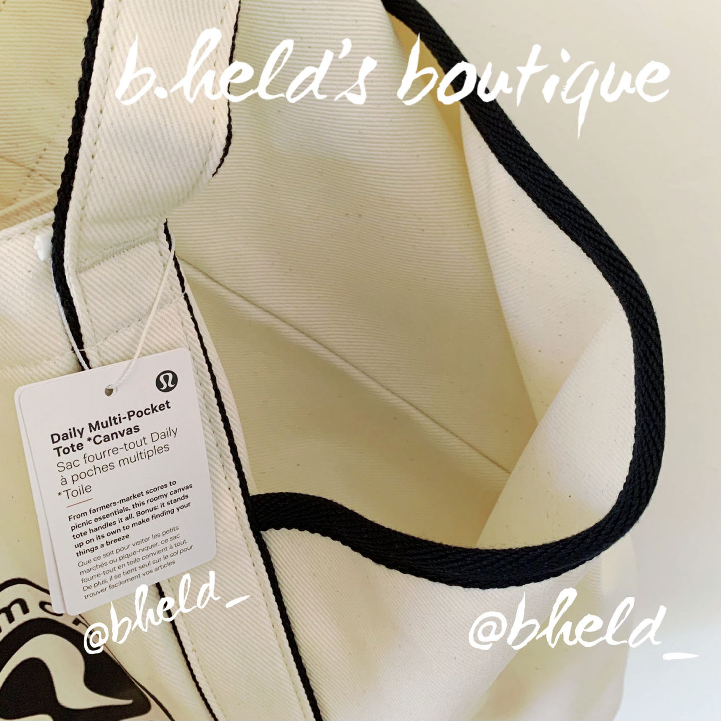 lululemon Daily Multi-Pocket Tote *Canvas Bag in Natural/True Navy, One Size