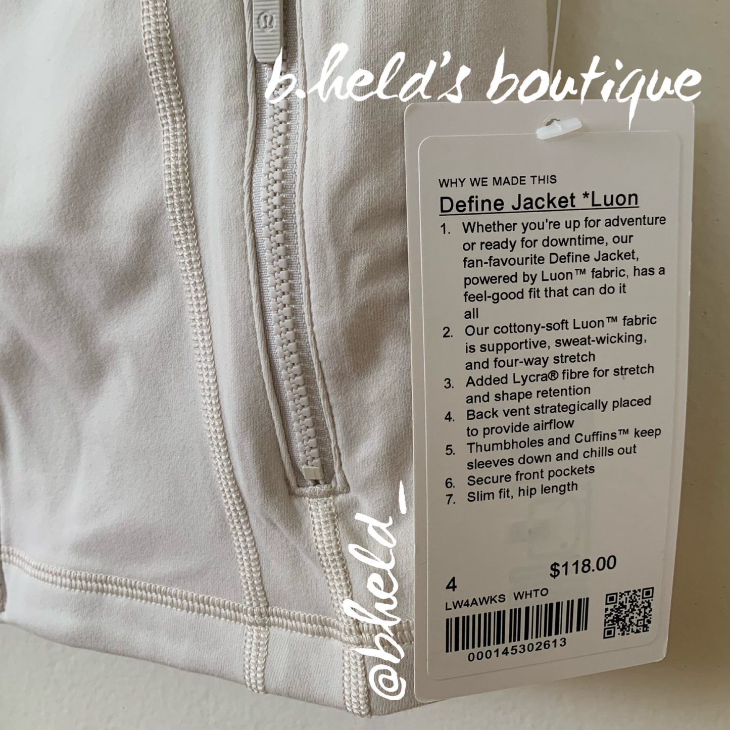 lululemon Define Jacket *Luon in White Opal, Size 4