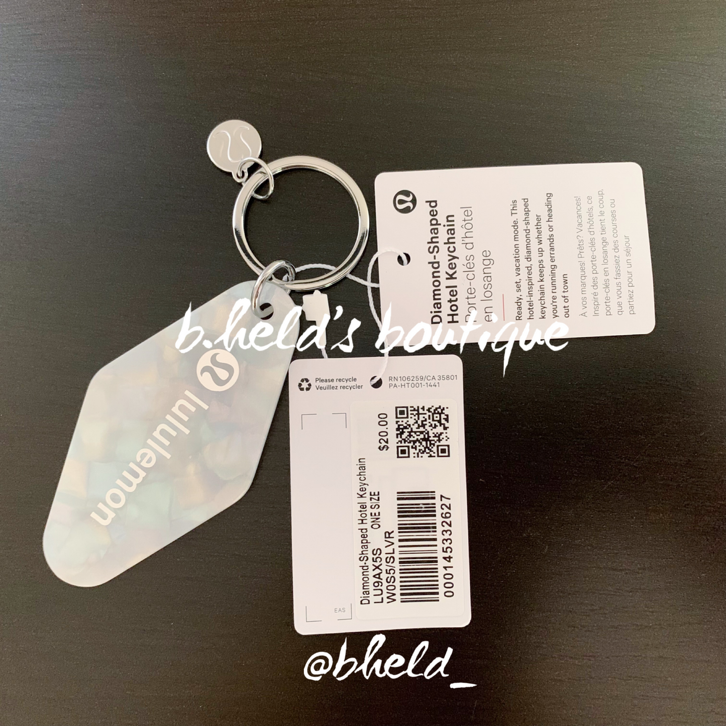 lululemon Diamond-Shaped Hotel Keychain in White Opal/Silverstone/Silver, One Size
