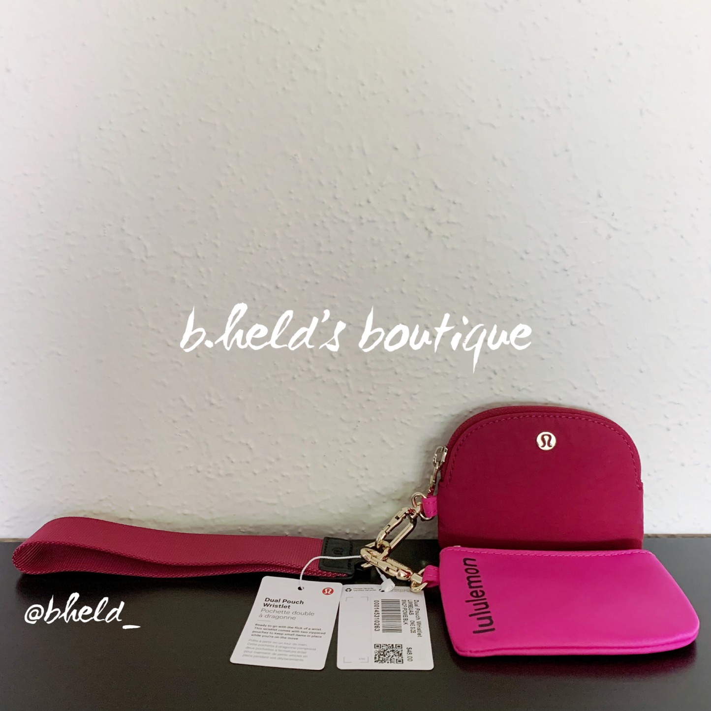 lululemon Dual Pouch Wristlet in Sonic Pink/Pomegranate/Black, One Size
