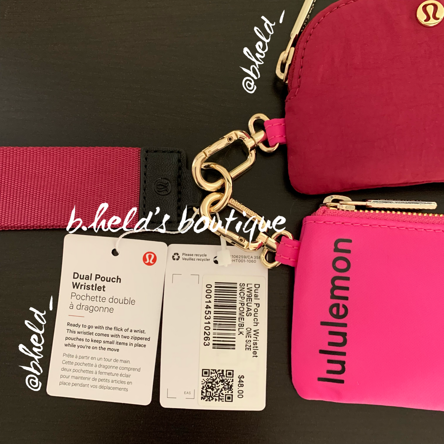 lululemon Dual Pouch Wristlet in Sonic Pink/Pomegranate/Black, One Size