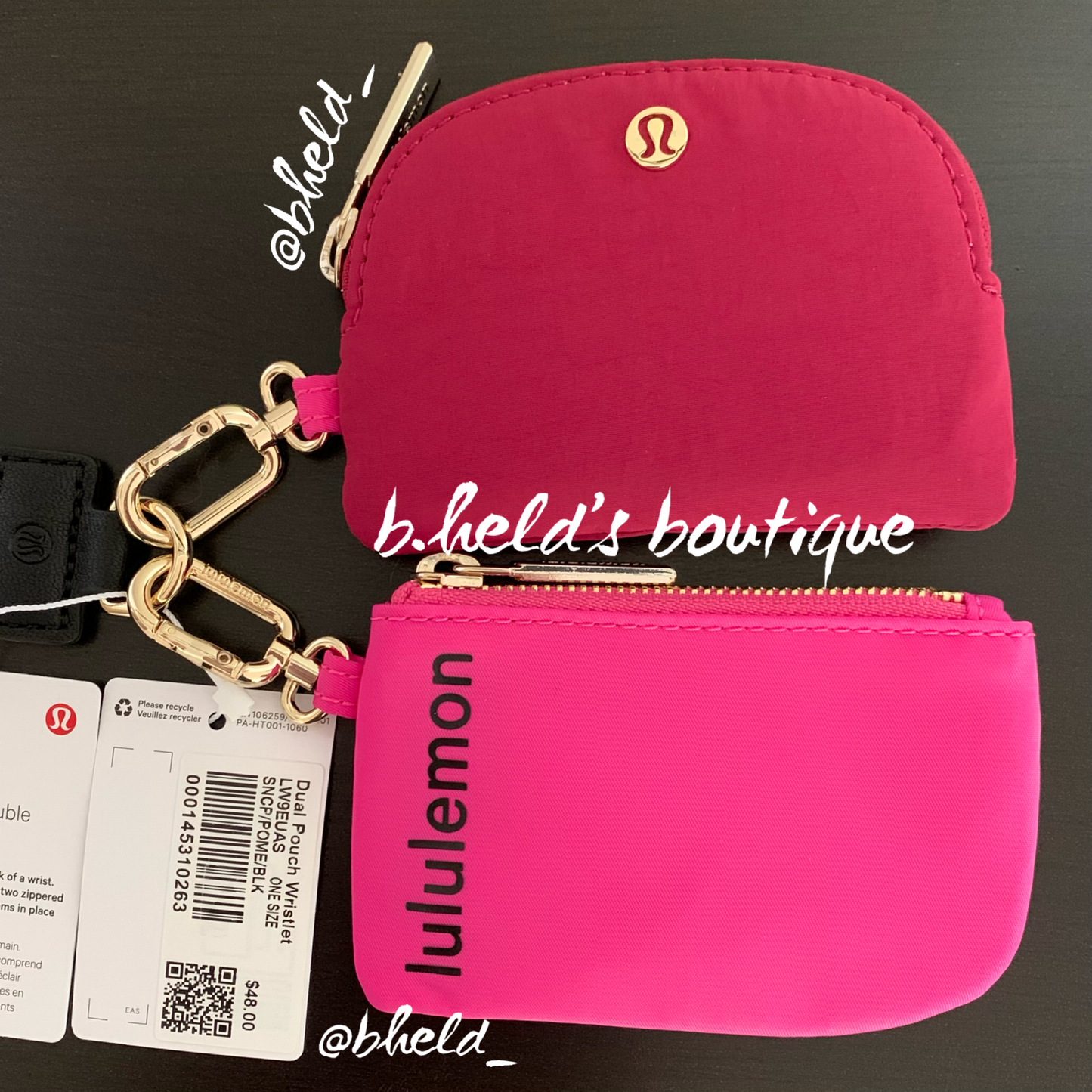 lululemon Dual Pouch Wristlet in Sonic Pink/Pomegranate/Black, One Size
