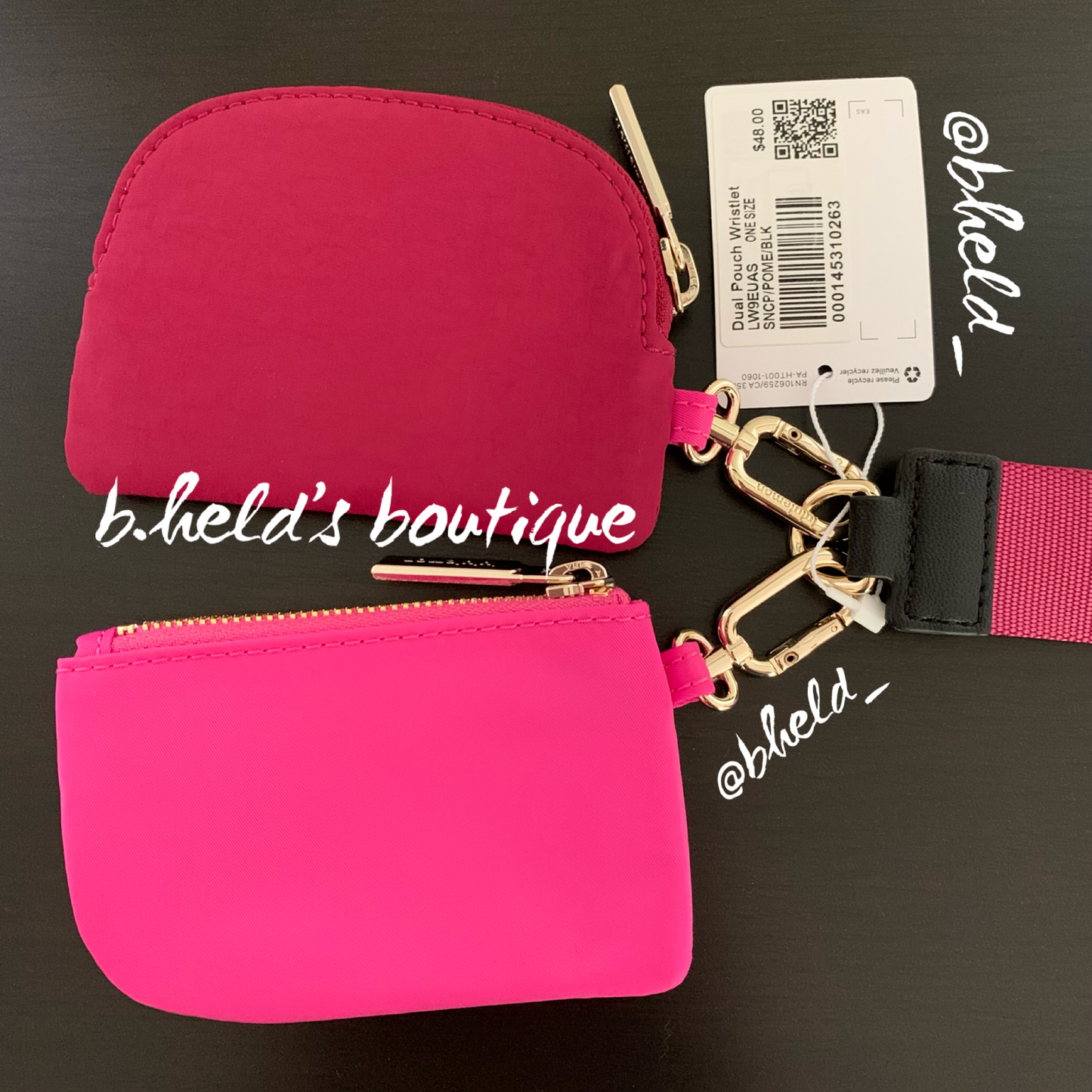 lululemon Dual Pouch Wristlet in Sonic Pink/Pomegranate/Black, One Size